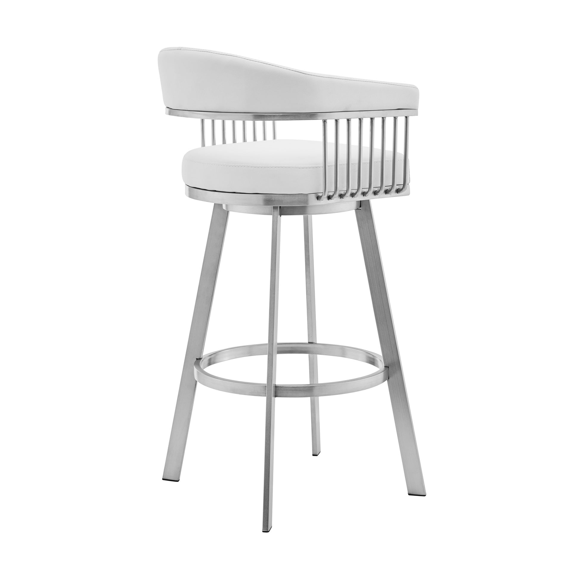 26" Mod White Faux Leather Brushed Silver Finish Swivel Bar Stool By Homeroots | Bar Stools | Modishstore - 4