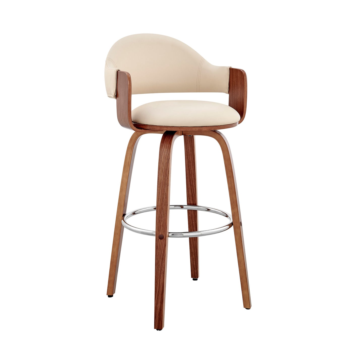 26" Rich Cream Faux Leather Walnut Wood Bar Stool By Homeroots | Bar Stools | Modishstore - 2