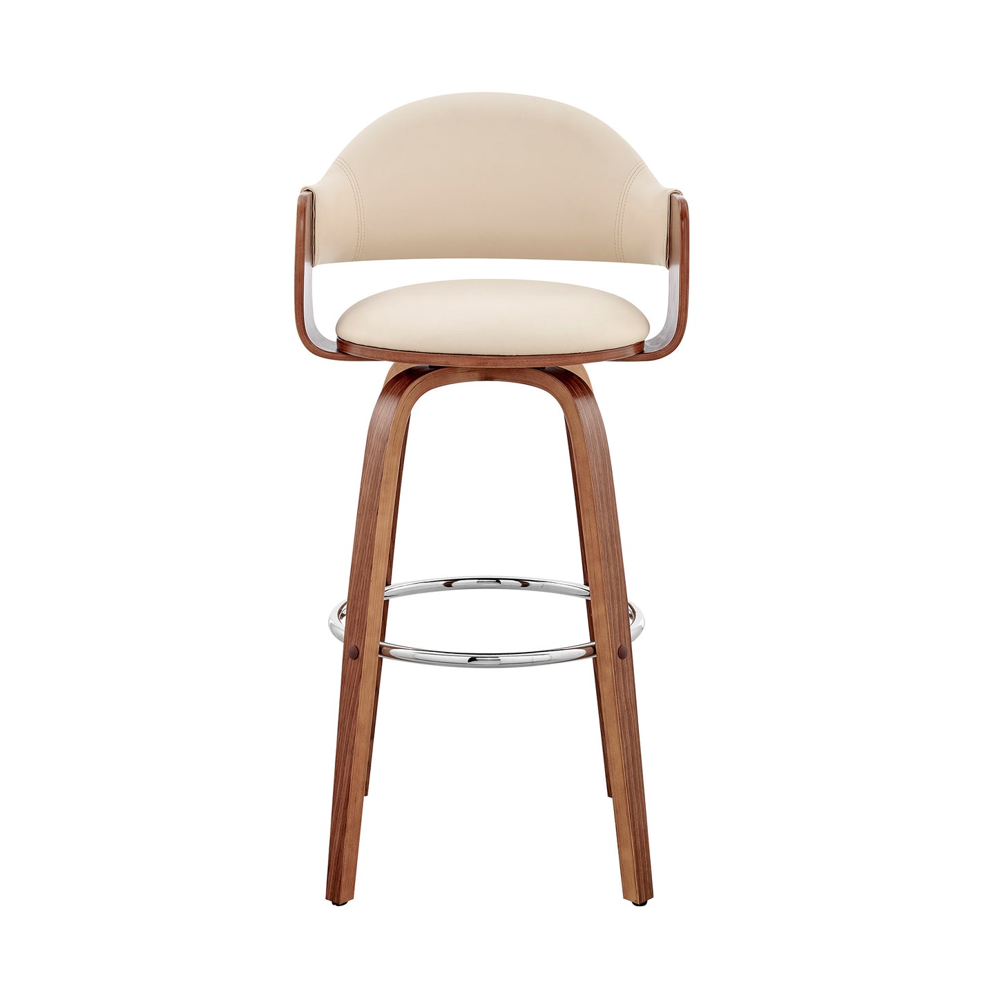 26" Rich Cream Faux Leather Walnut Wood Bar Stool By Homeroots | Bar Stools | Modishstore - 3