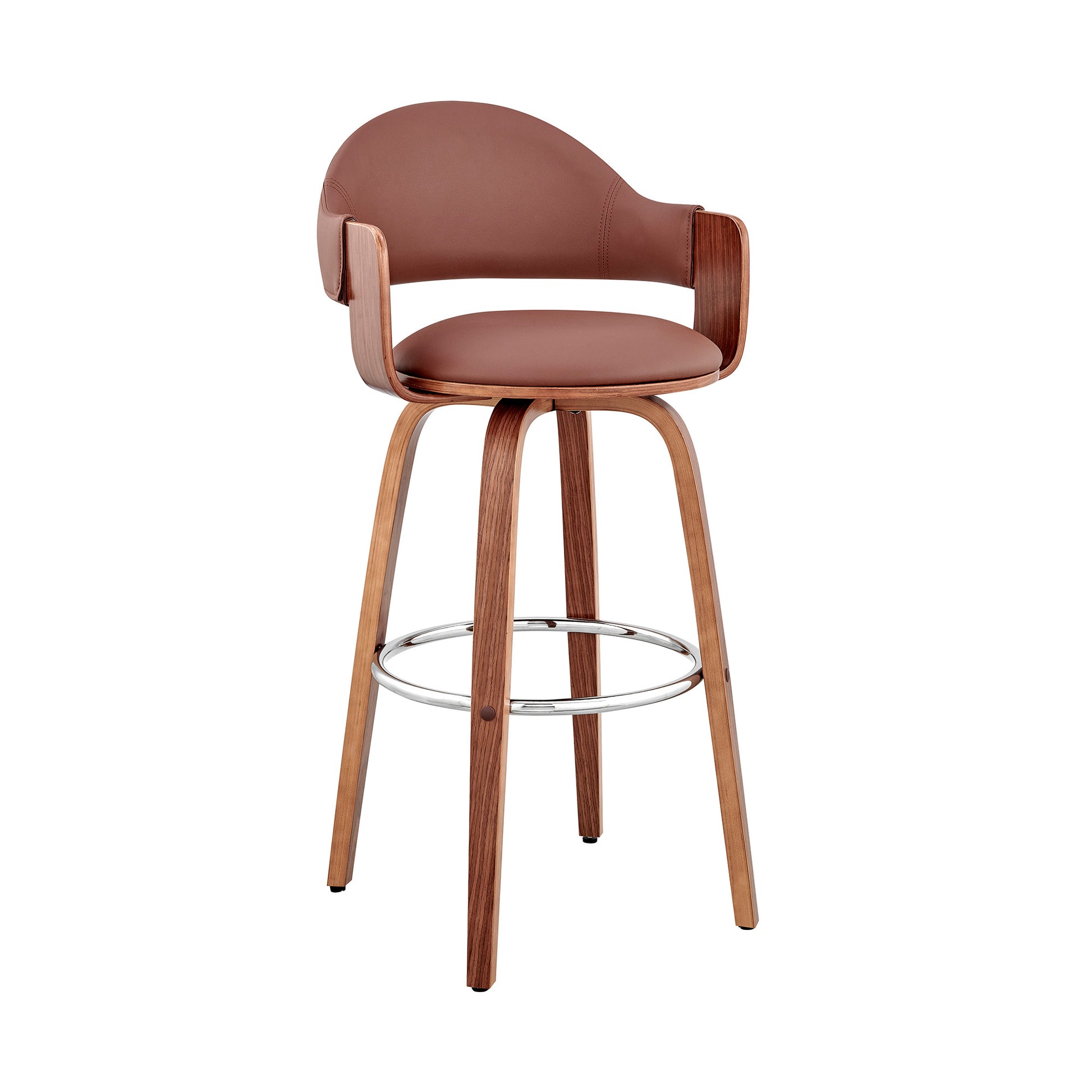 26" Rich Brown Faux Leather Walnut Wood Bar Stool By Homeroots | Bar Stools | Modishstore - 2