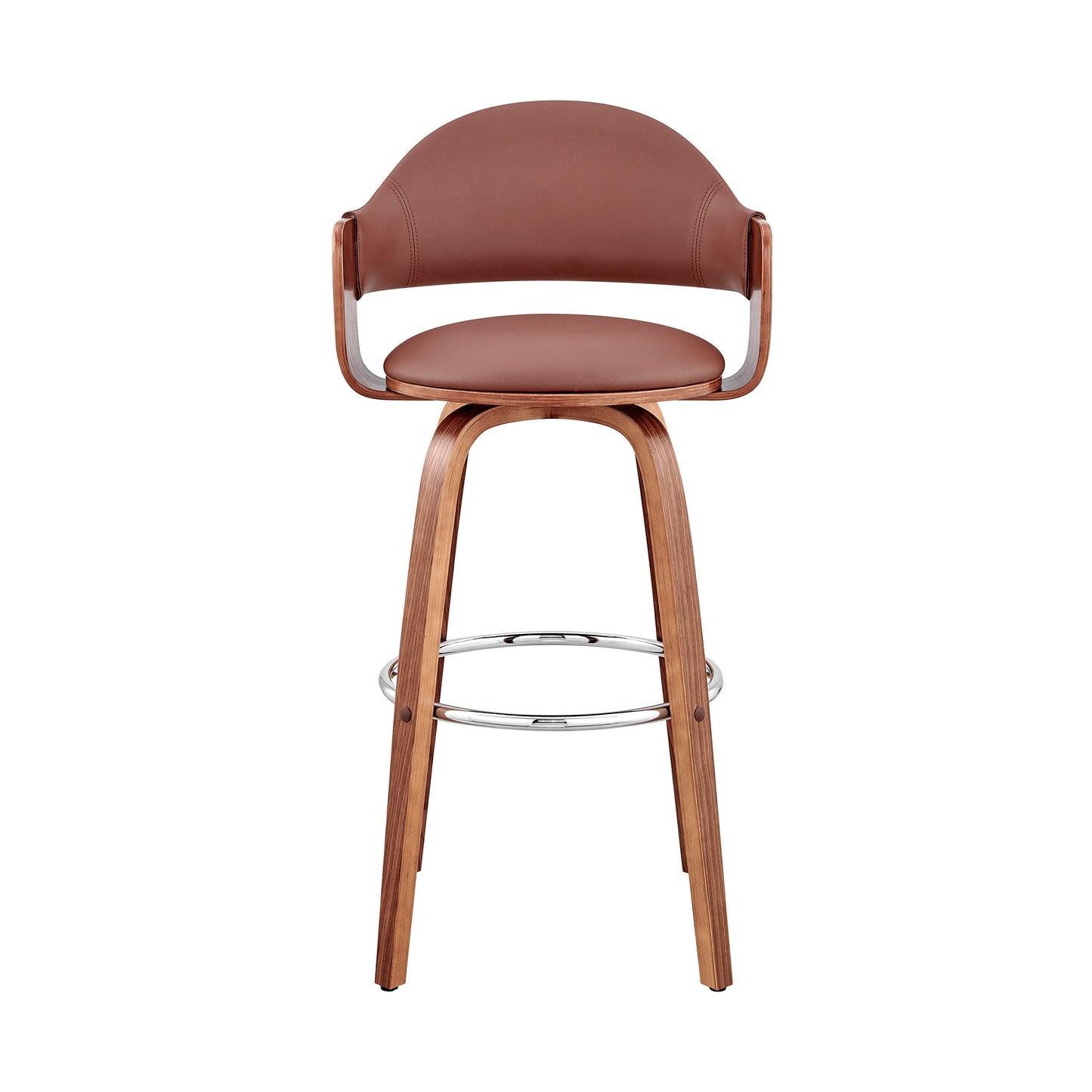 26" Rich Brown Faux Leather Walnut Wood Bar Stool By Homeroots | Bar Stools | Modishstore - 3