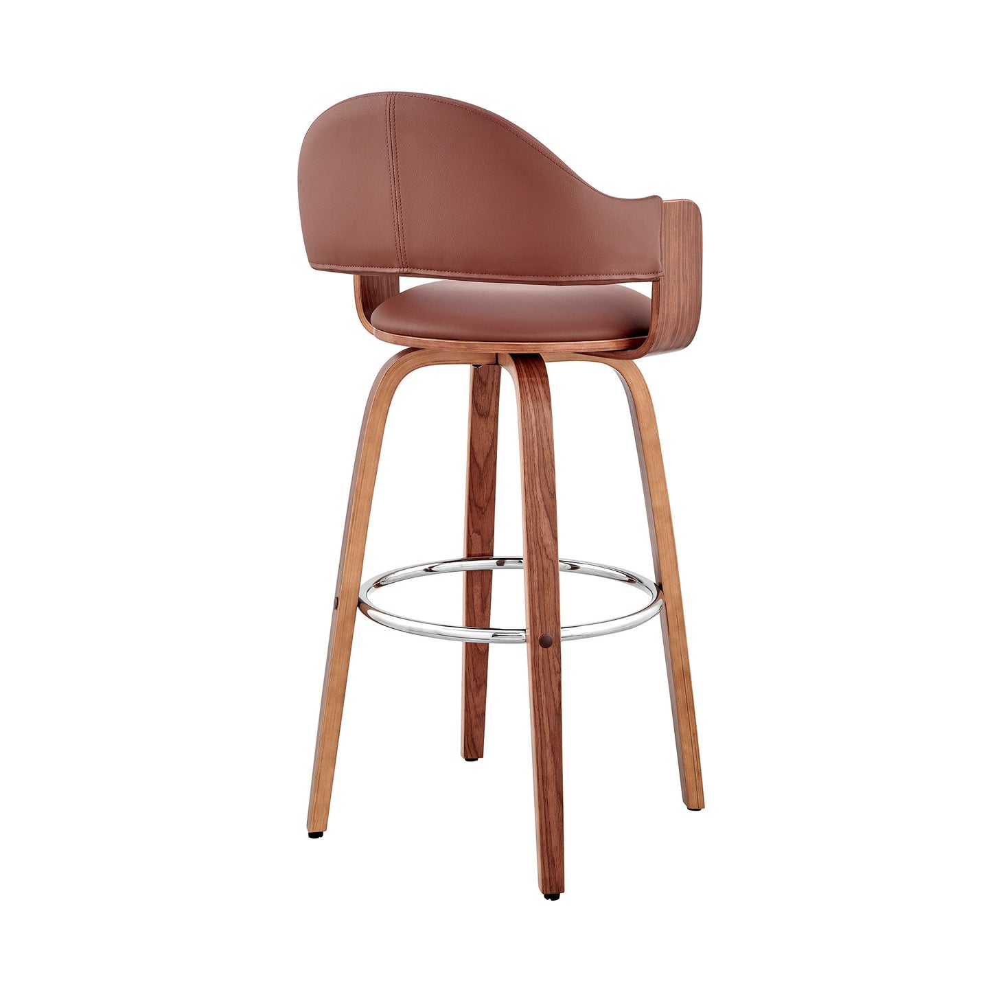 26" Rich Brown Faux Leather Walnut Wood Bar Stool By Homeroots | Bar Stools | Modishstore - 5