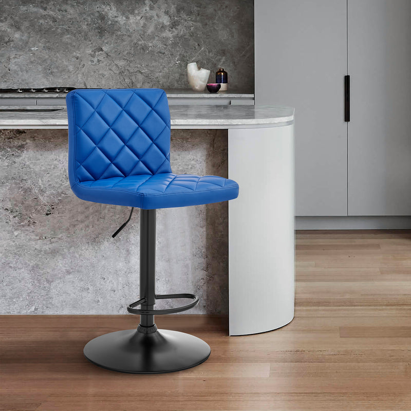 Blue Faux Leather Swivel Adjustable Bar Stool By Homeroots | Bar Stools | Modishstore