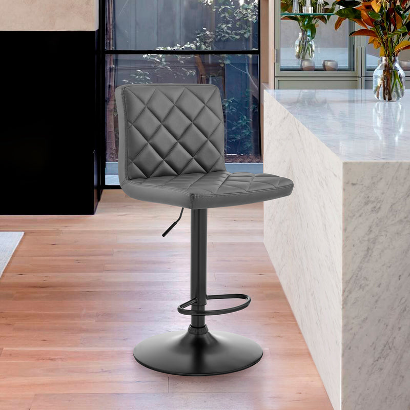 Gray Faux Leather Swivel Adjustable Bar Stool By Homeroots | Bar Stools | Modishstore