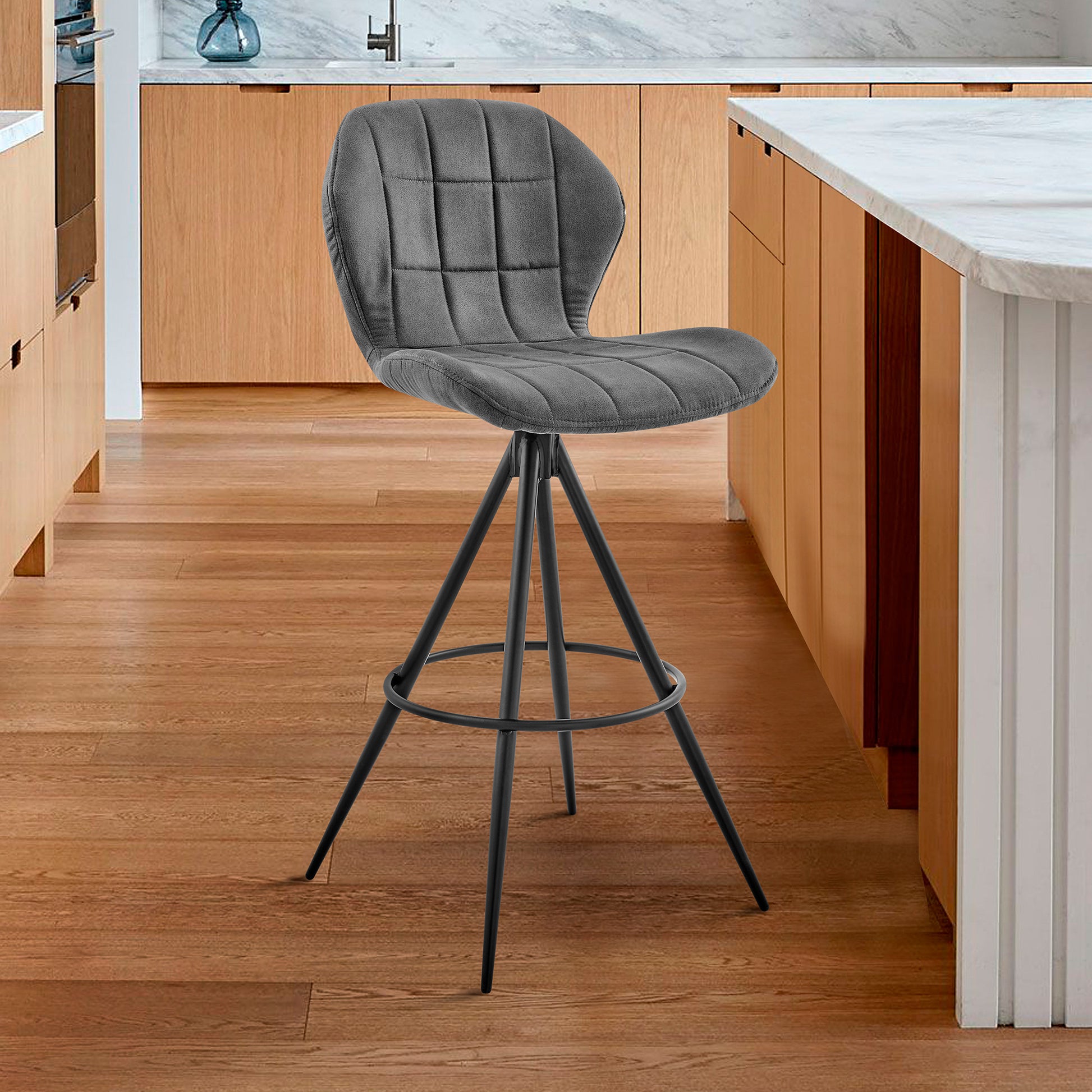 30" Charcoal Gray and Black Microfiber Squared Channel Bar Stool By Homeroots | Bar Stools | Modishstore