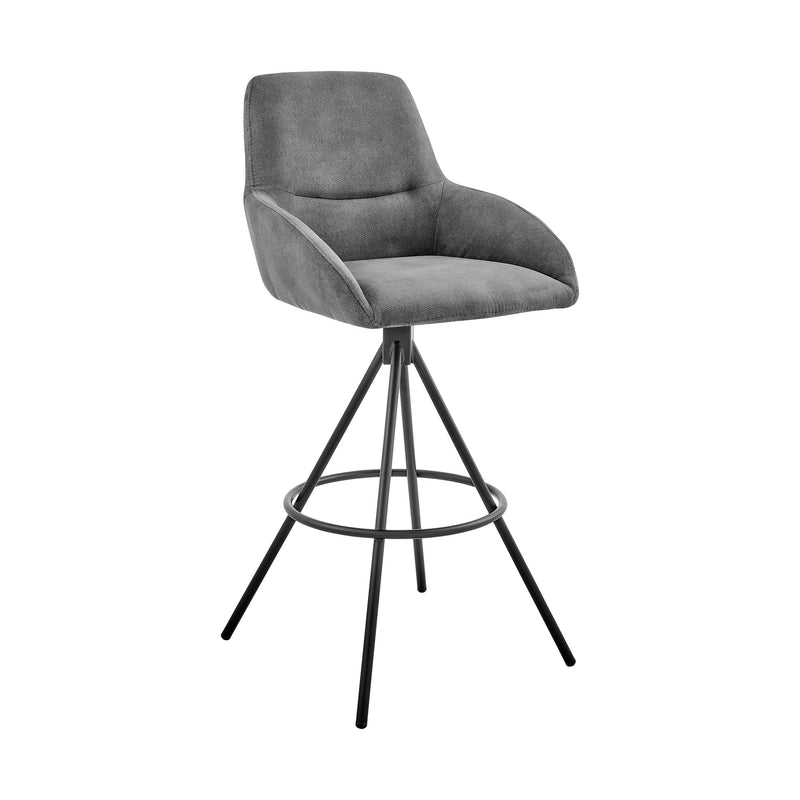 41" Charcoal Microfiber and Black Iron Bar Height Chair By Homeroots | Bar Stools | Modishstore