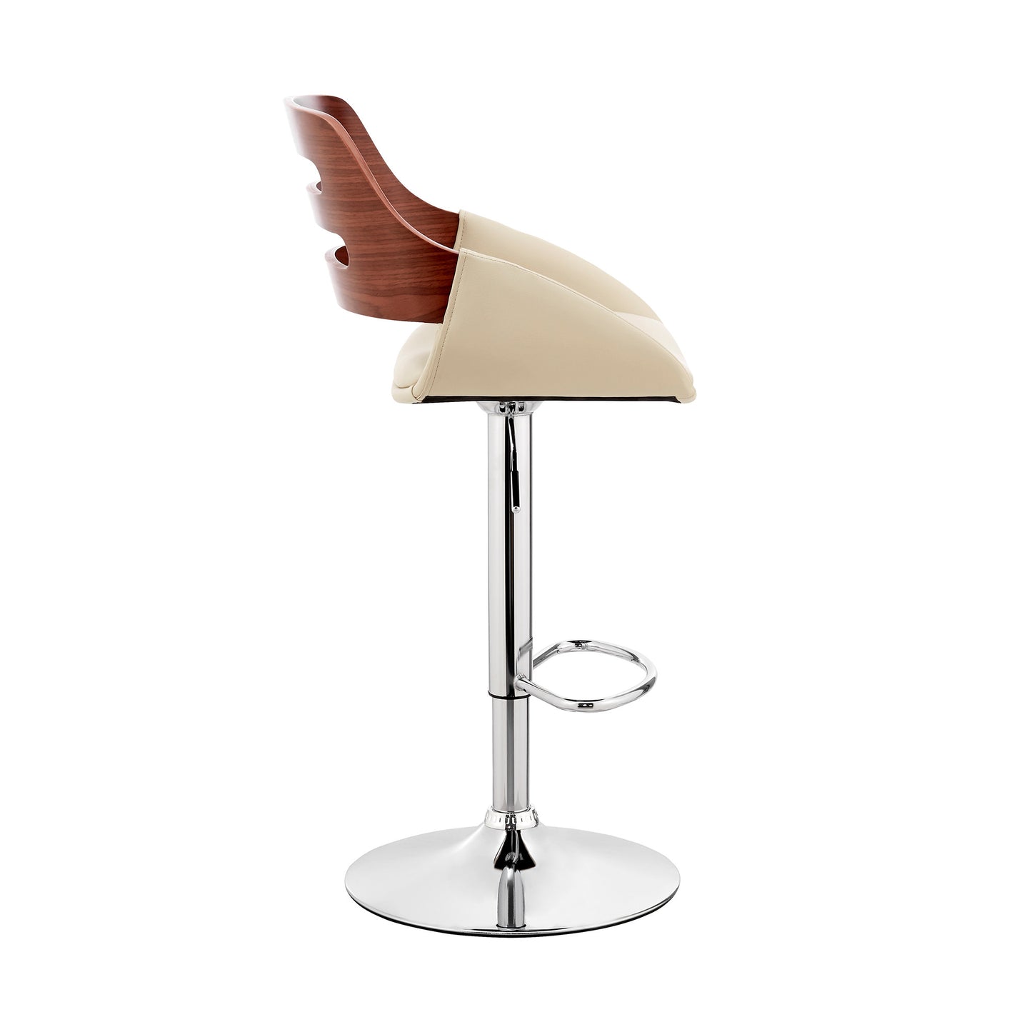 Cream Faux Leather and Walnut Wood Adjustable Bar Stool By Homeroots | Bar Stools | Modishstore - 4