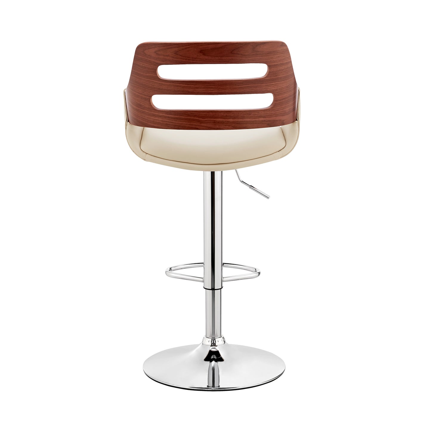 Cream Faux Leather and Walnut Wood Adjustable Bar Stool By Homeroots | Bar Stools | Modishstore - 6