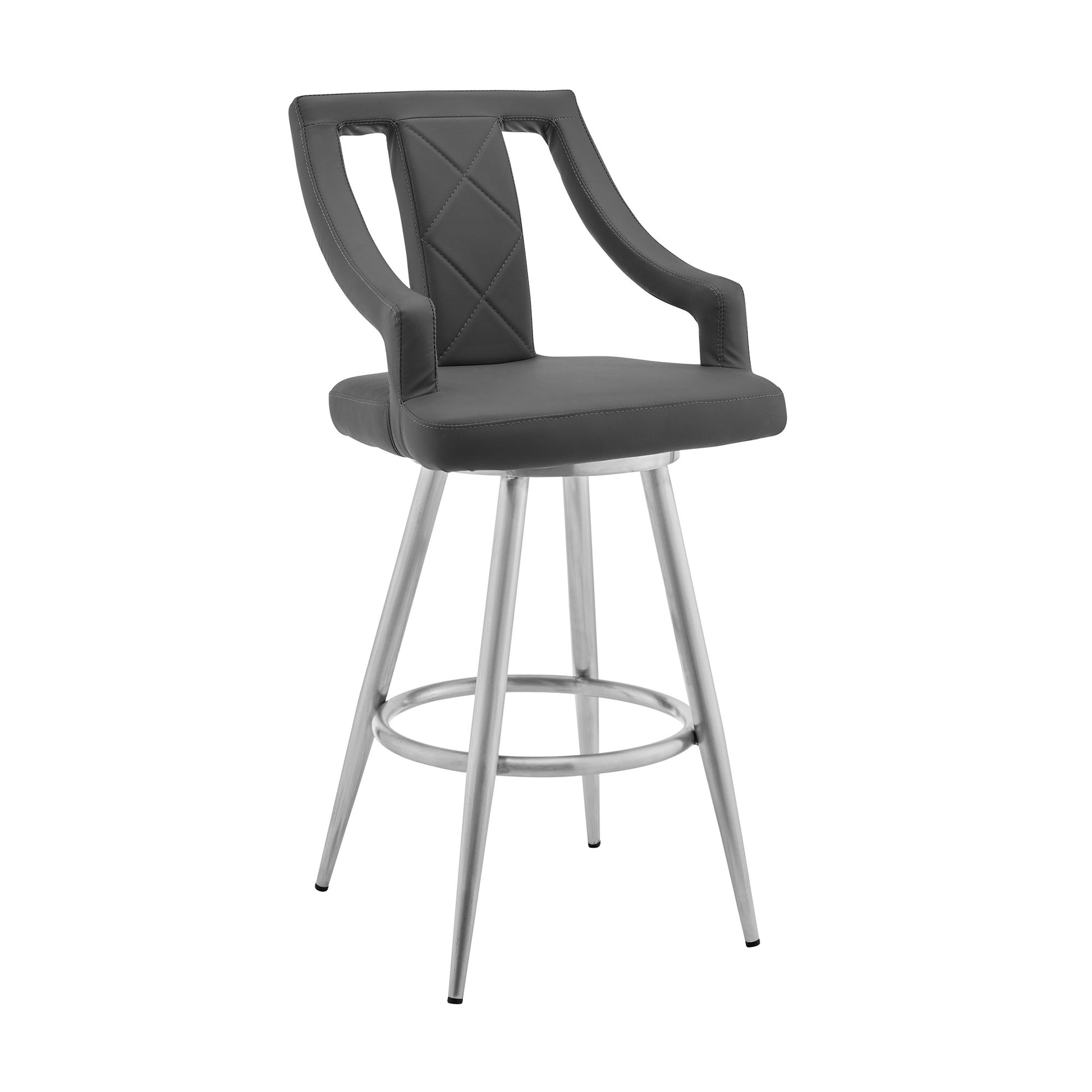 45" Gray Faux Leather And Iron Swivel Bar Height Chair By Homeroots | Bar Stools | Modishstore