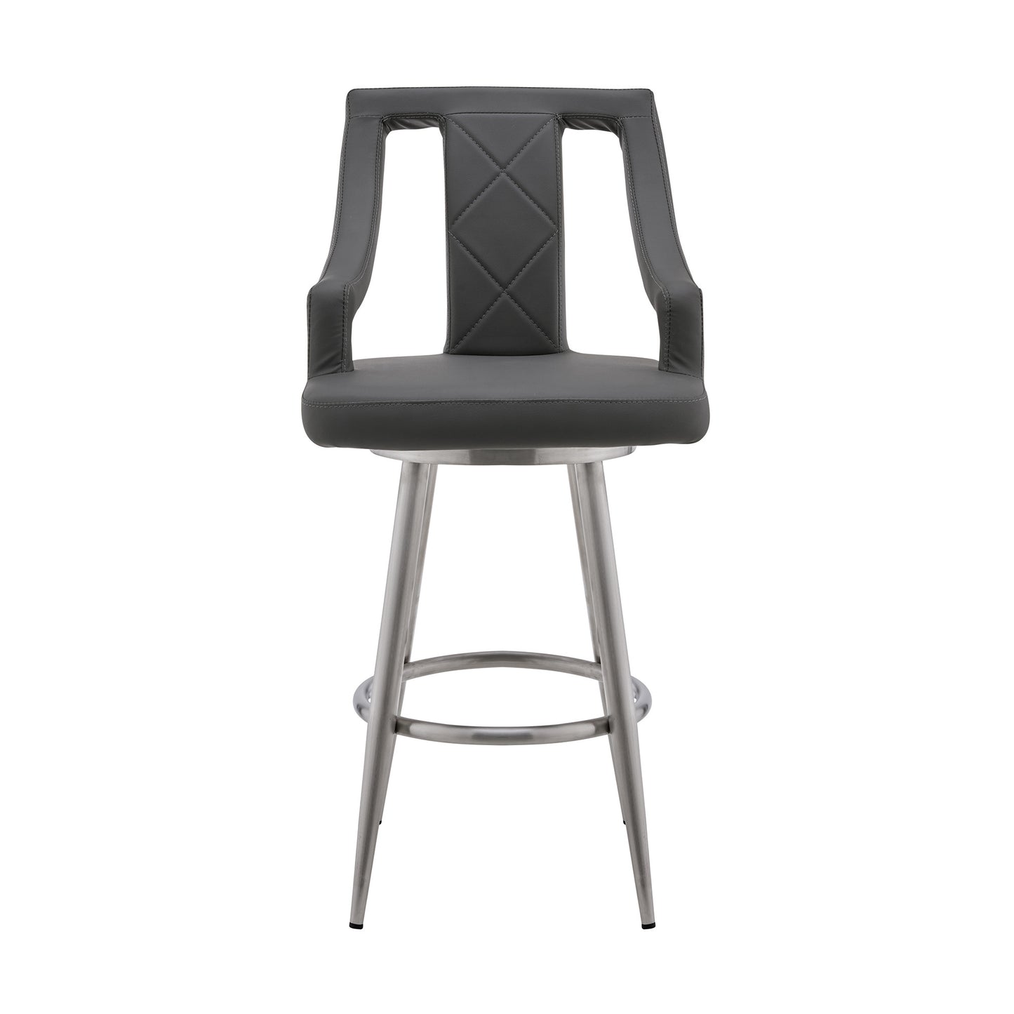 45" Gray Faux Leather And Iron Swivel Bar Height Chair By Homeroots | Bar Stools | Modishstore - 2