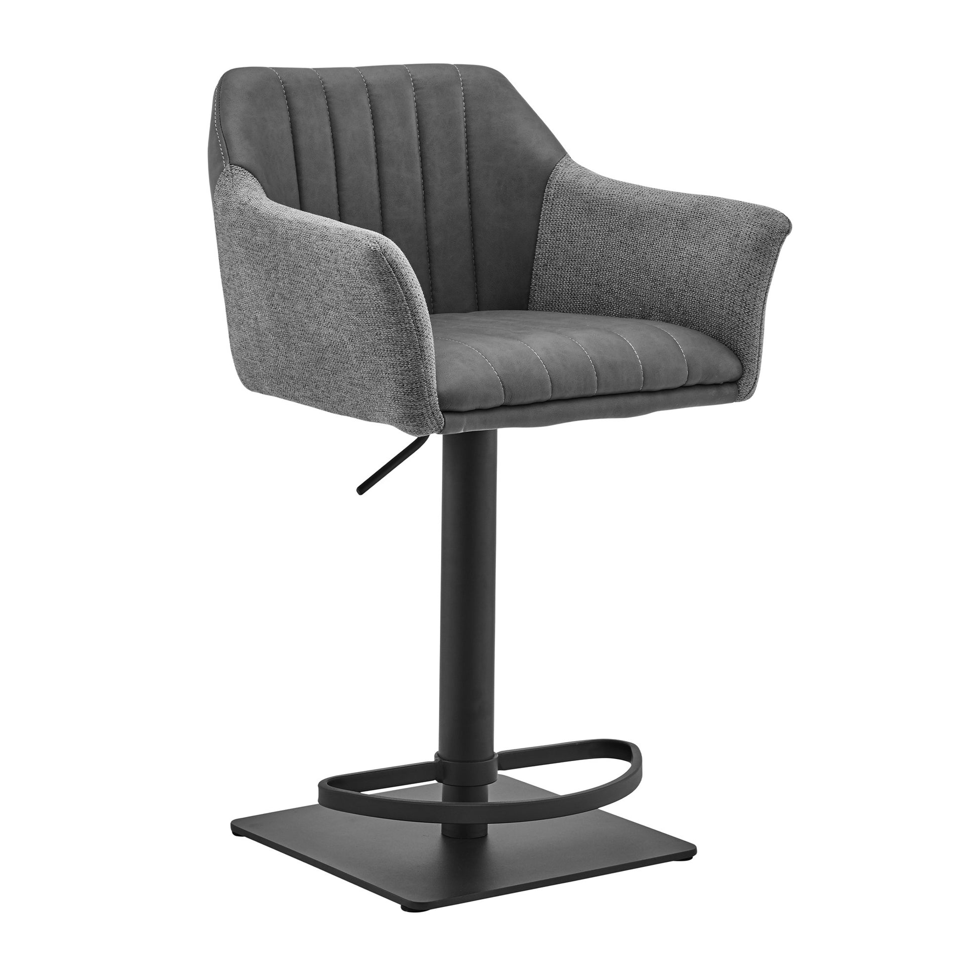 Lush Grey Faux Leather and Fabric Adjustable Swivel Stool By Homeroots | Bar Stools | Modishstore - 2