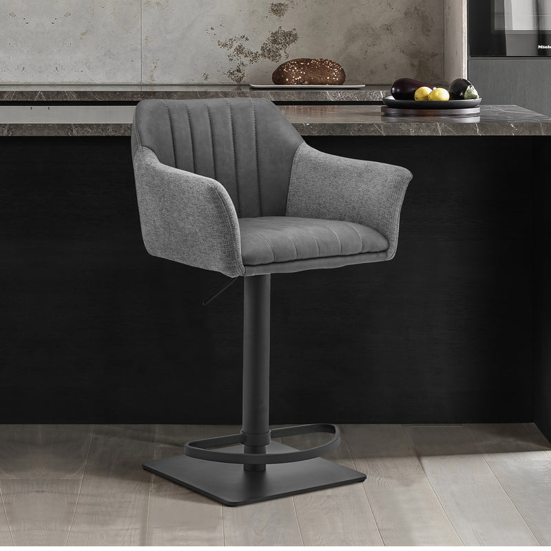 Lush Grey Faux Leather and Fabric Adjustable Swivel Stool By Homeroots | Bar Stools | Modishstore