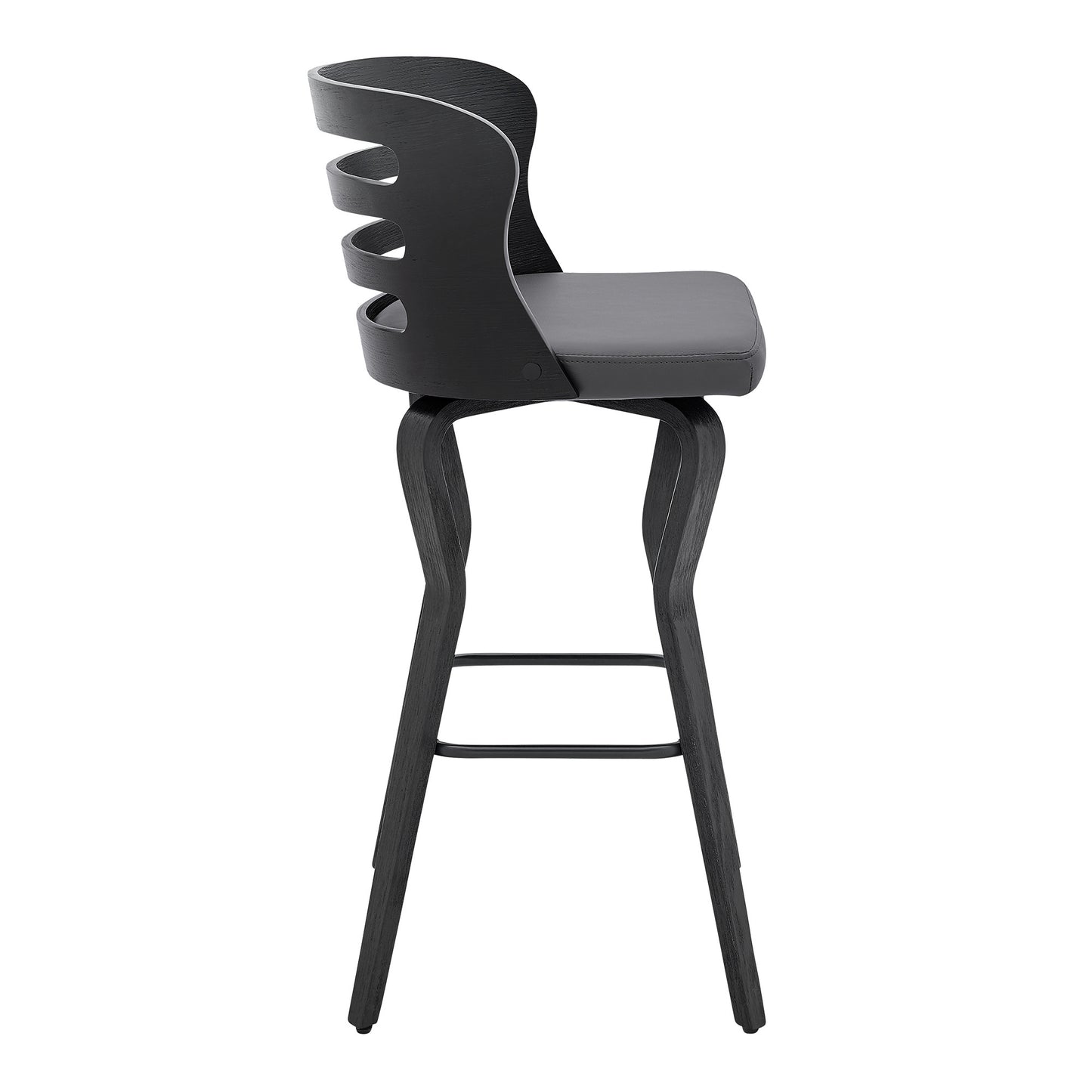 39" Matte Black And Gray Bar Height Swivel Full Back Bar Chair By Homeroots | Bar Stools | Modishstore - 3