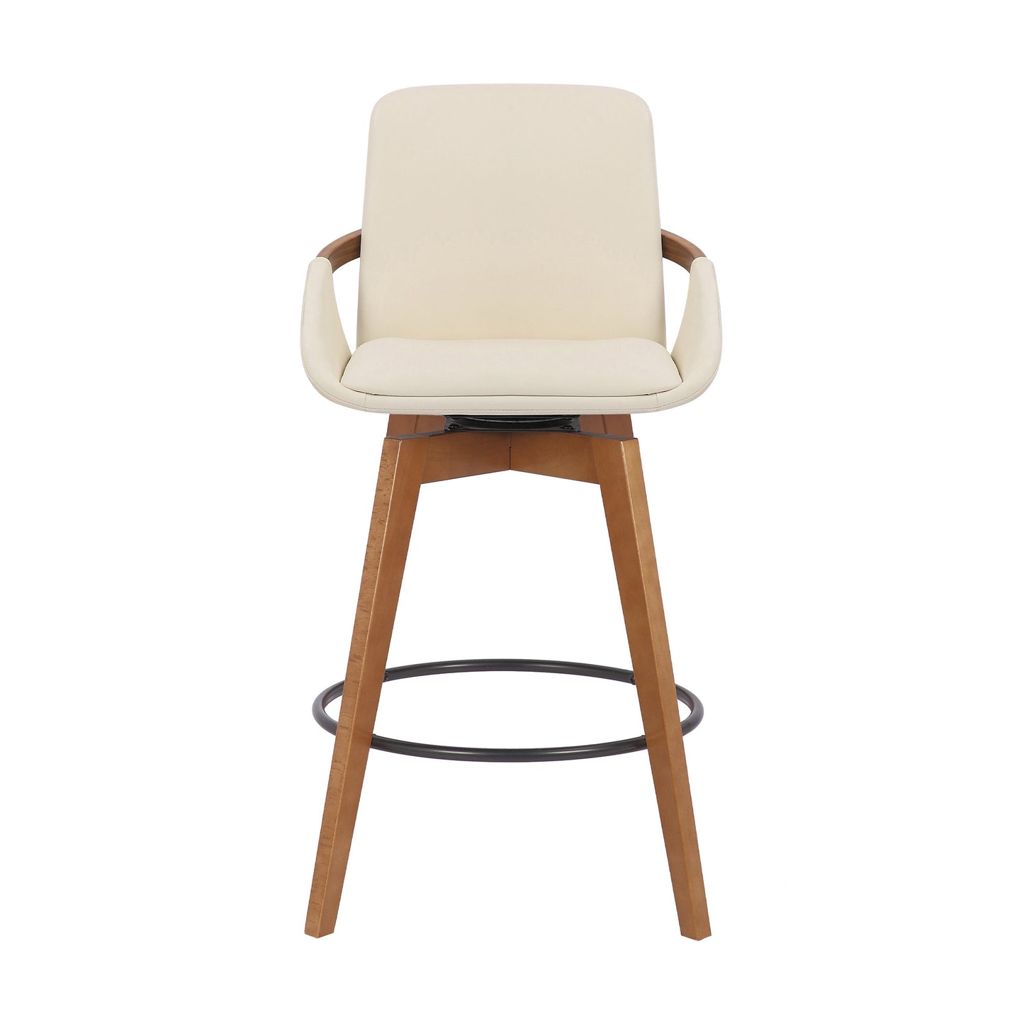 26" Luxurious Cream and Walnut Faux Leather Swivel Bar Stool By Homeroots | Bar Stools | Modishstore - 3