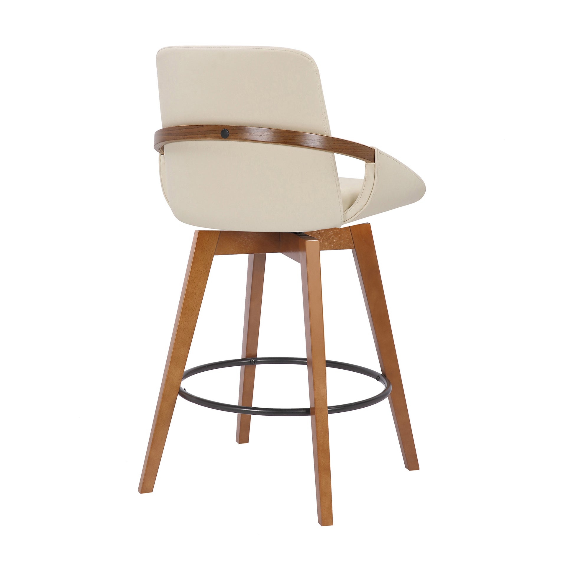 26" Luxurious Cream and Walnut Faux Leather Swivel Bar Stool By Homeroots | Bar Stools | Modishstore - 5