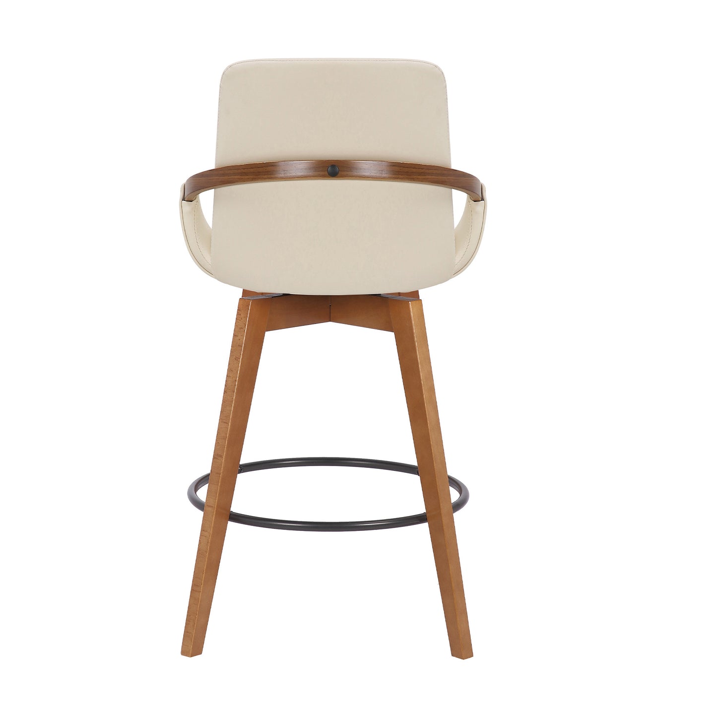 26" Luxurious Cream and Walnut Faux Leather Swivel Bar Stool By Homeroots | Bar Stools | Modishstore - 6