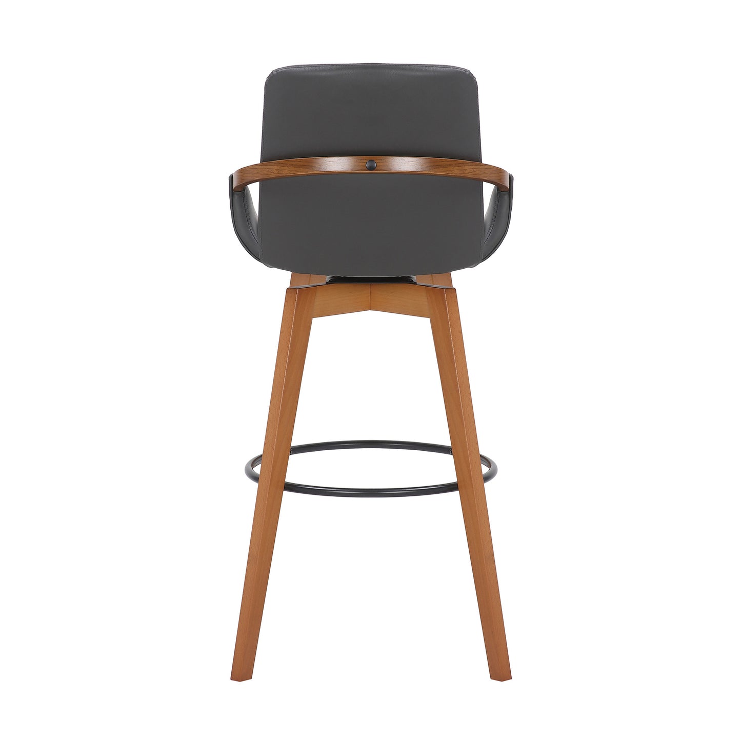 30" Luxurious Grey Faux and Walnut Wood Swivel Bar Stool By Homeroots | Bar Stools | Modishstore - 6