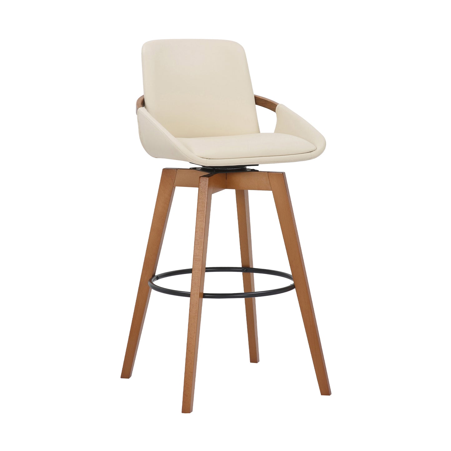 30" Luxurious Cream Faux Leather and Walnut Swivel Bar Stool By Homeroots | Bar Stools | Modishstore - 2