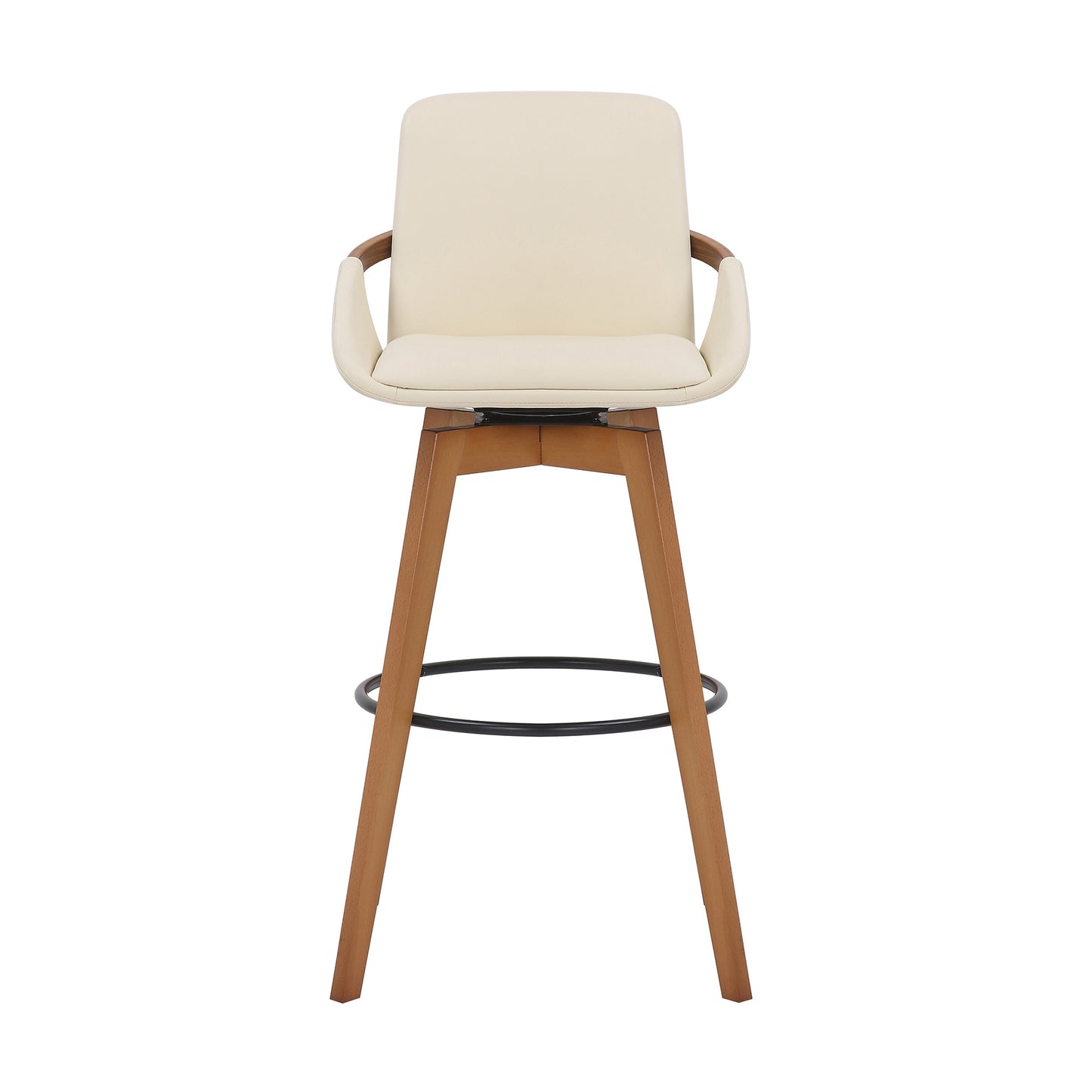 30" Luxurious Cream Faux Leather and Walnut Swivel Bar Stool By Homeroots | Bar Stools | Modishstore - 3