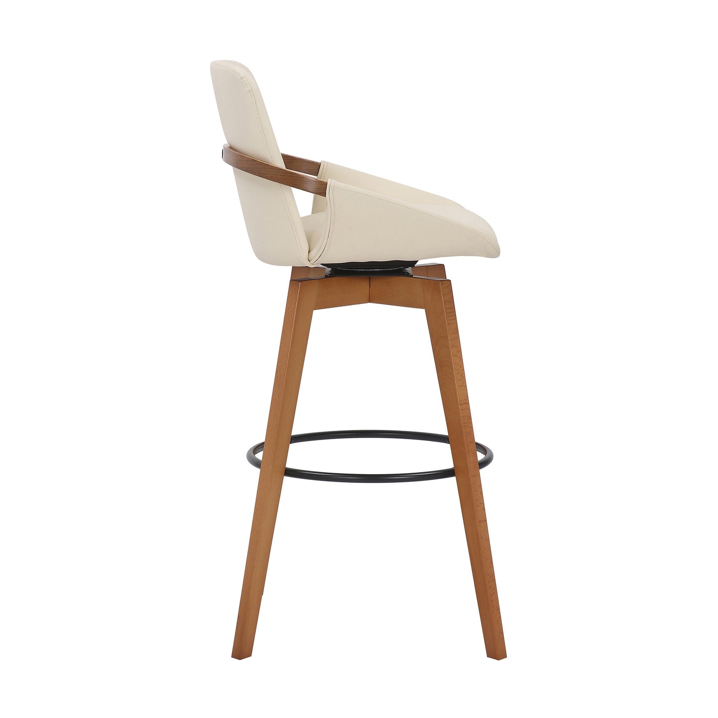 30" Luxurious Cream Faux Leather and Walnut Swivel Bar Stool By Homeroots | Bar Stools | Modishstore - 4