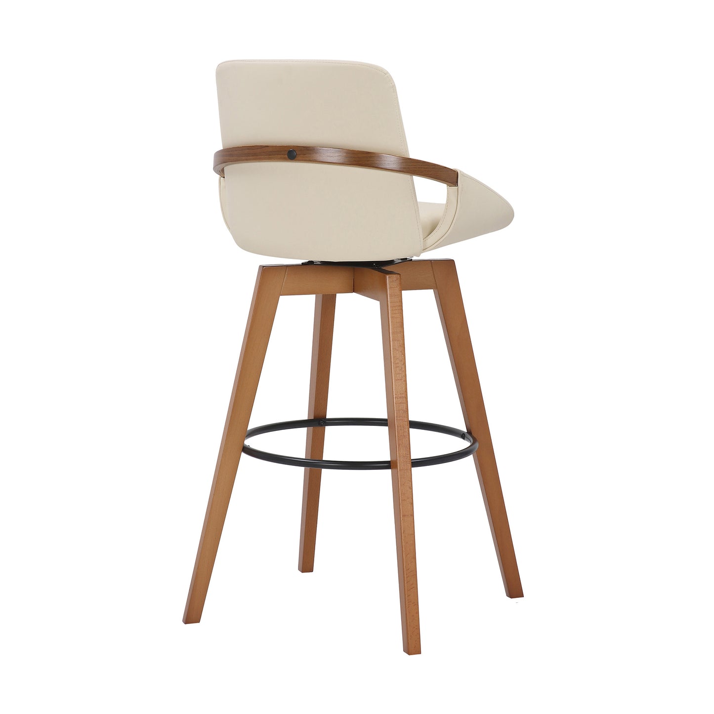 30" Luxurious Cream Faux Leather and Walnut Swivel Bar Stool By Homeroots | Bar Stools | Modishstore - 5