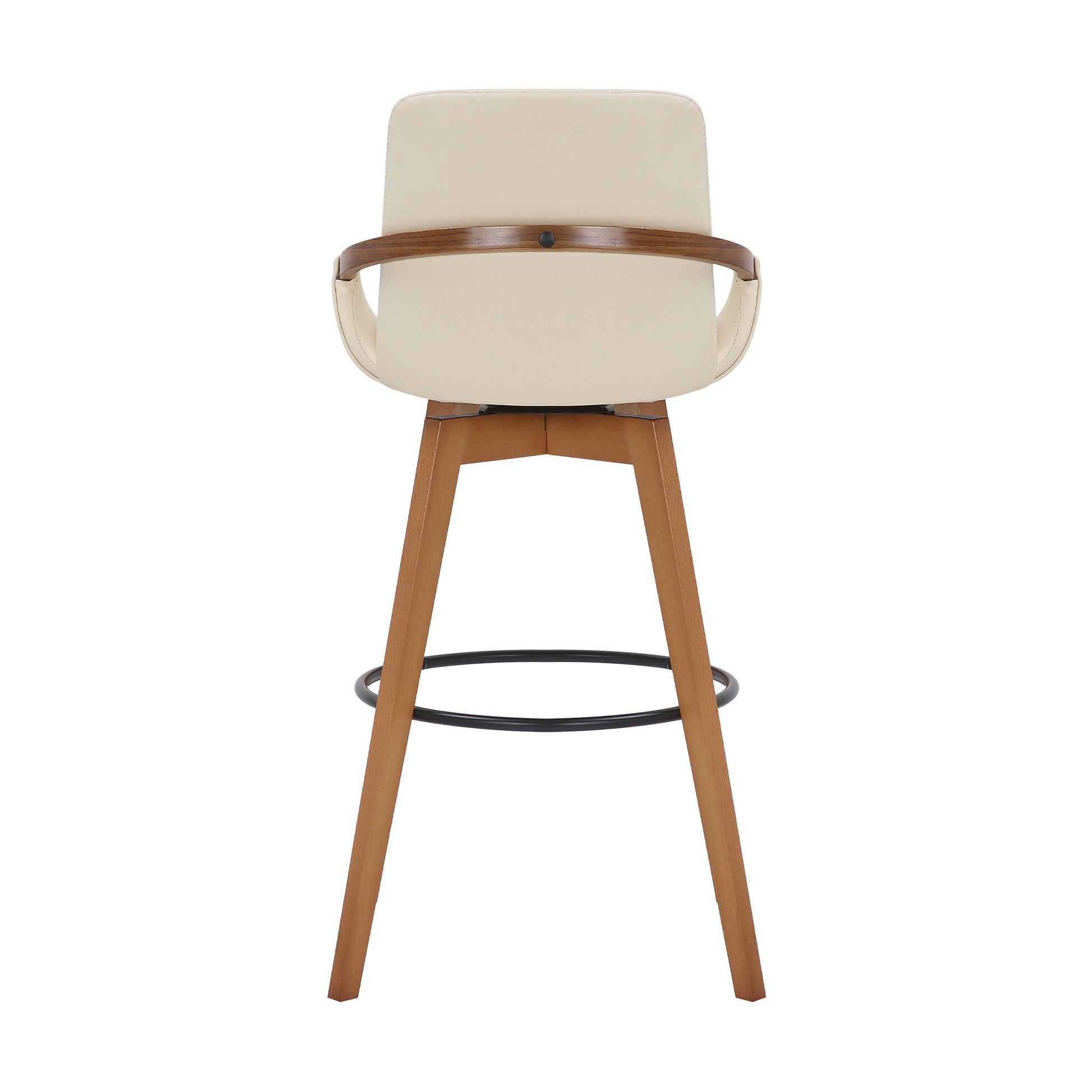 30" Luxurious Cream Faux Leather and Walnut Swivel Bar Stool By Homeroots | Bar Stools | Modishstore - 6