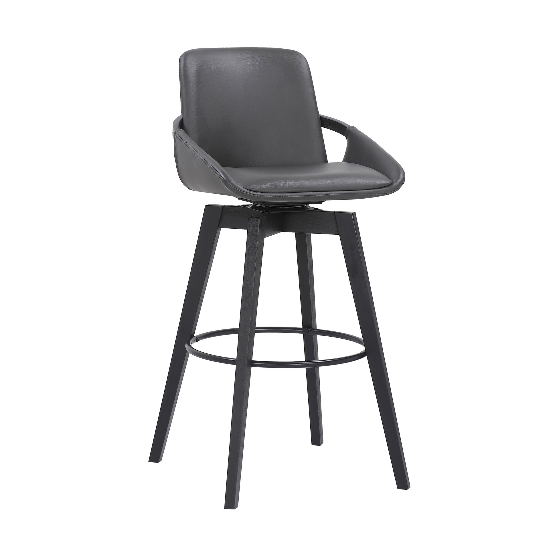 30" Luxurious Grey Faux Leather and Black Wood Swivel Bar Stool By Homeroots | Bar Stools | Modishstore - 2