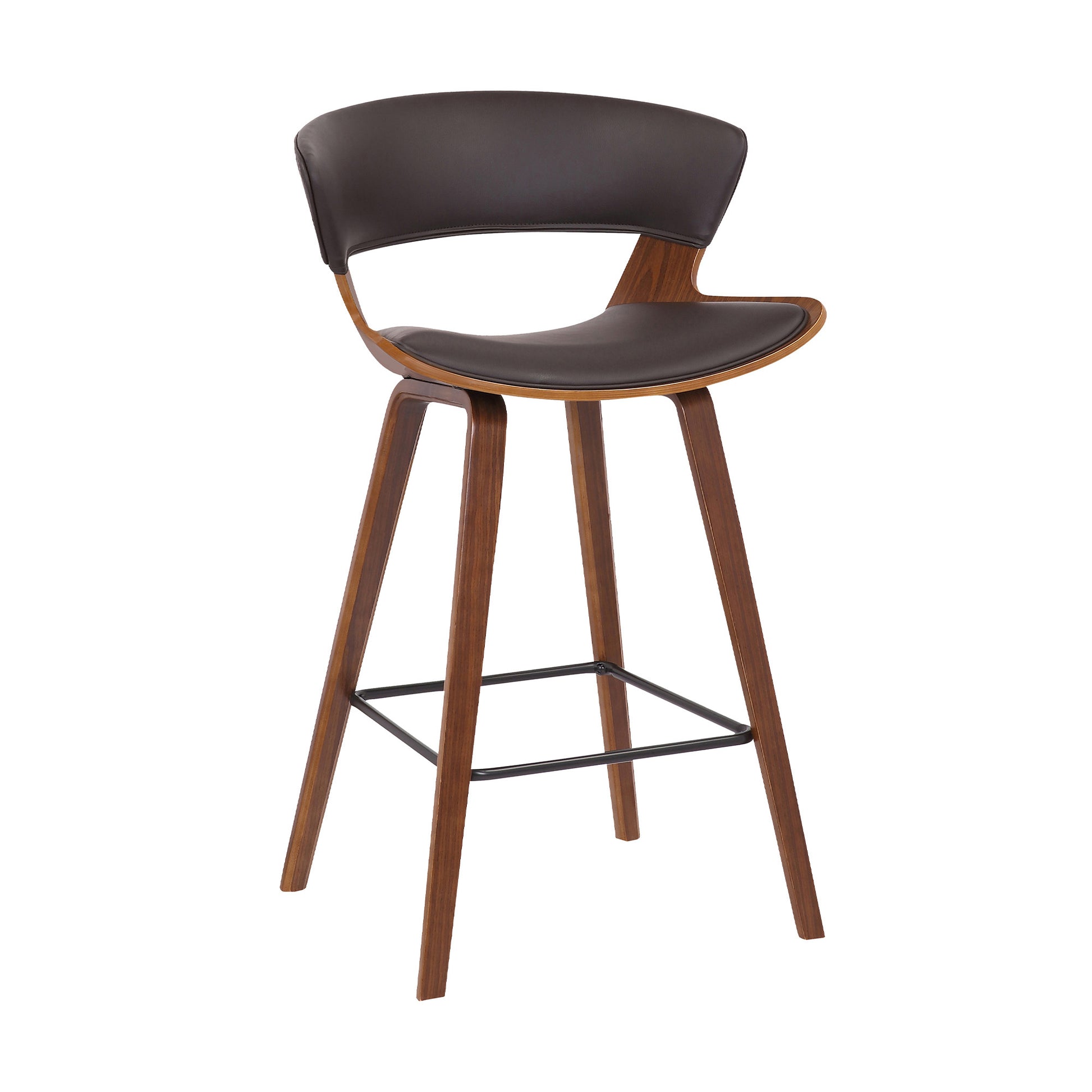 Dark Brown Faux Leather and Wood Modern Bar Stool By Homeroots | Bar Stools | Modishstore - 2