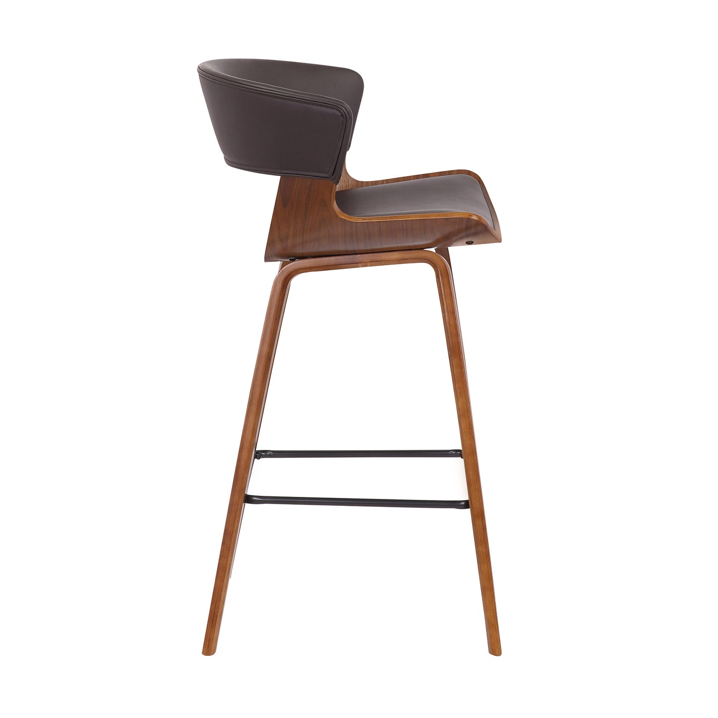 Dark Brown Faux Leather and Wood Modern Bar Stool By Homeroots | Bar Stools | Modishstore - 4