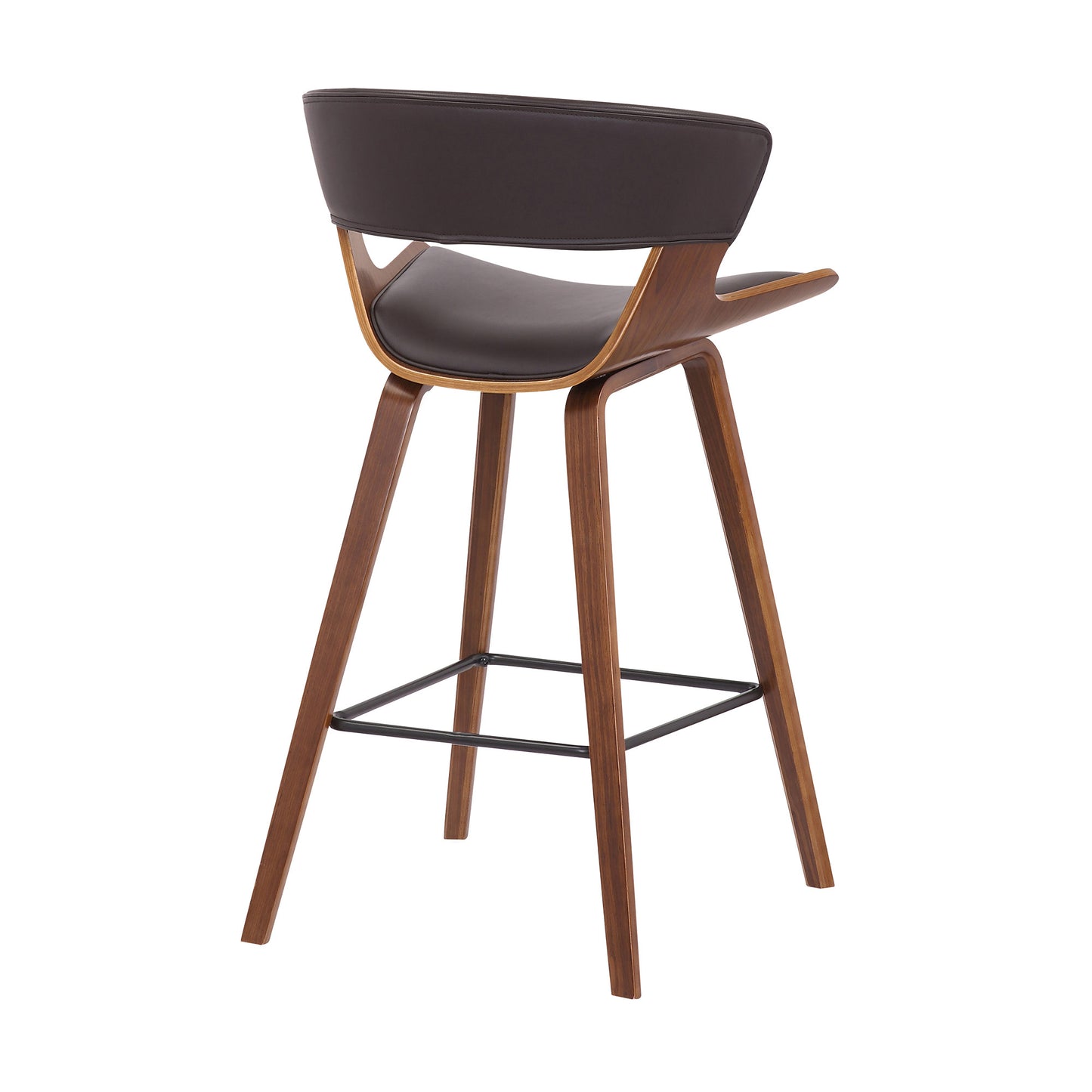 Dark Brown Faux Leather and Wood Modern Bar Stool By Homeroots | Bar Stools | Modishstore - 5