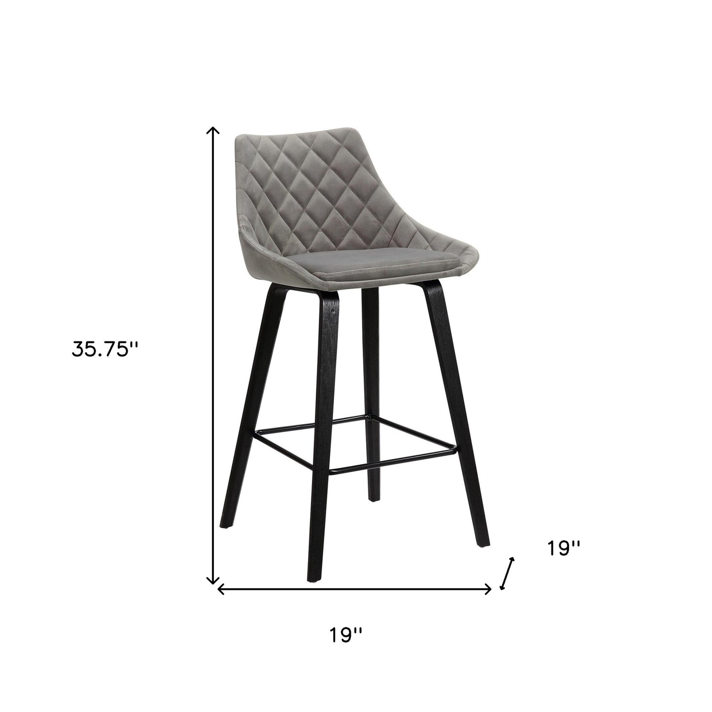 26" Gray Tufted Velvet Upholstered Bar Stool By Homeroots | Bar Stools | Modishstore - 6