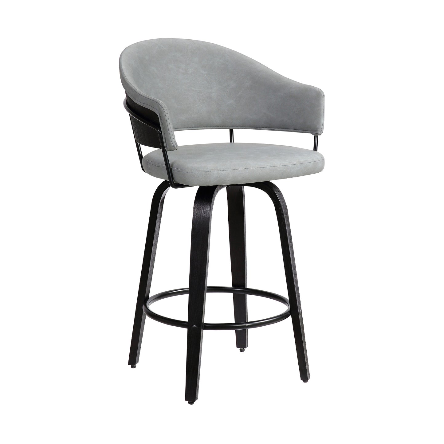 26" Dark Grey Faux Leather Black Wood Swivel Bar Stool By Homeroots | Bar Stools | Modishstore - 2