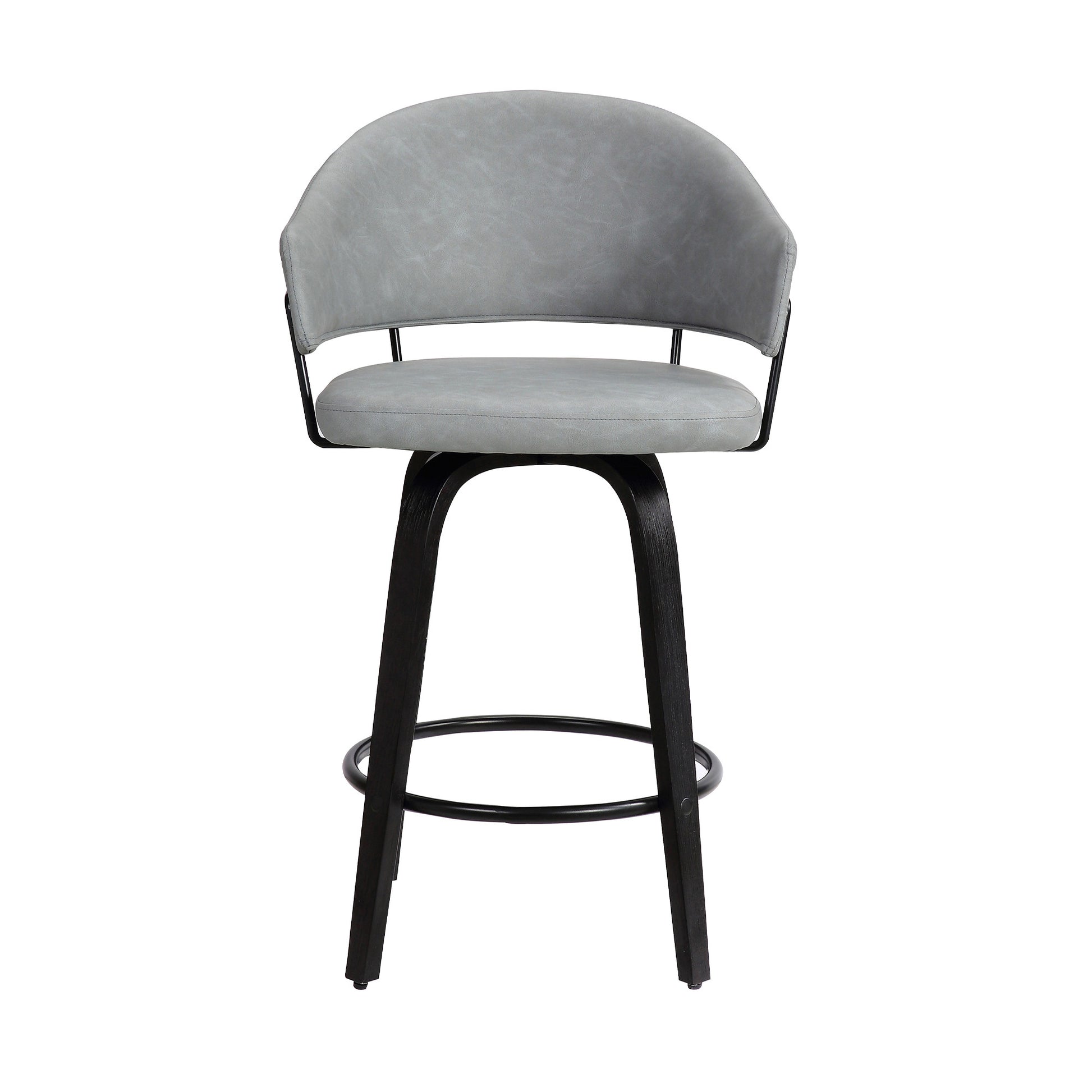 26" Dark Grey Faux Leather Black Wood Swivel Bar Stool By Homeroots | Bar Stools | Modishstore - 3