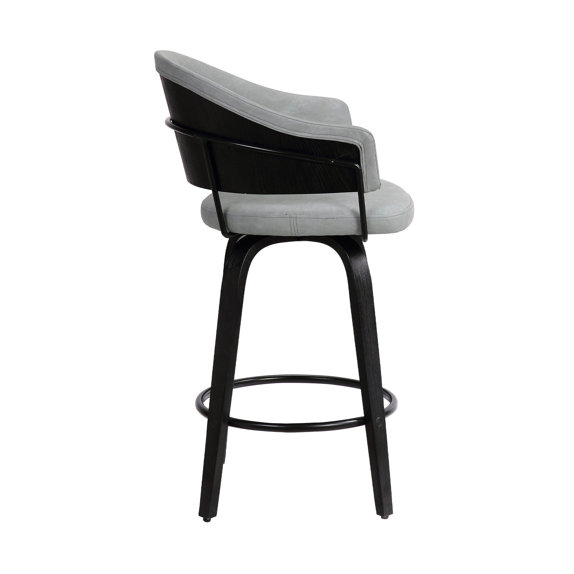 26" Dark Grey Faux Leather Black Wood Swivel Bar Stool By Homeroots | Bar Stools | Modishstore - 4