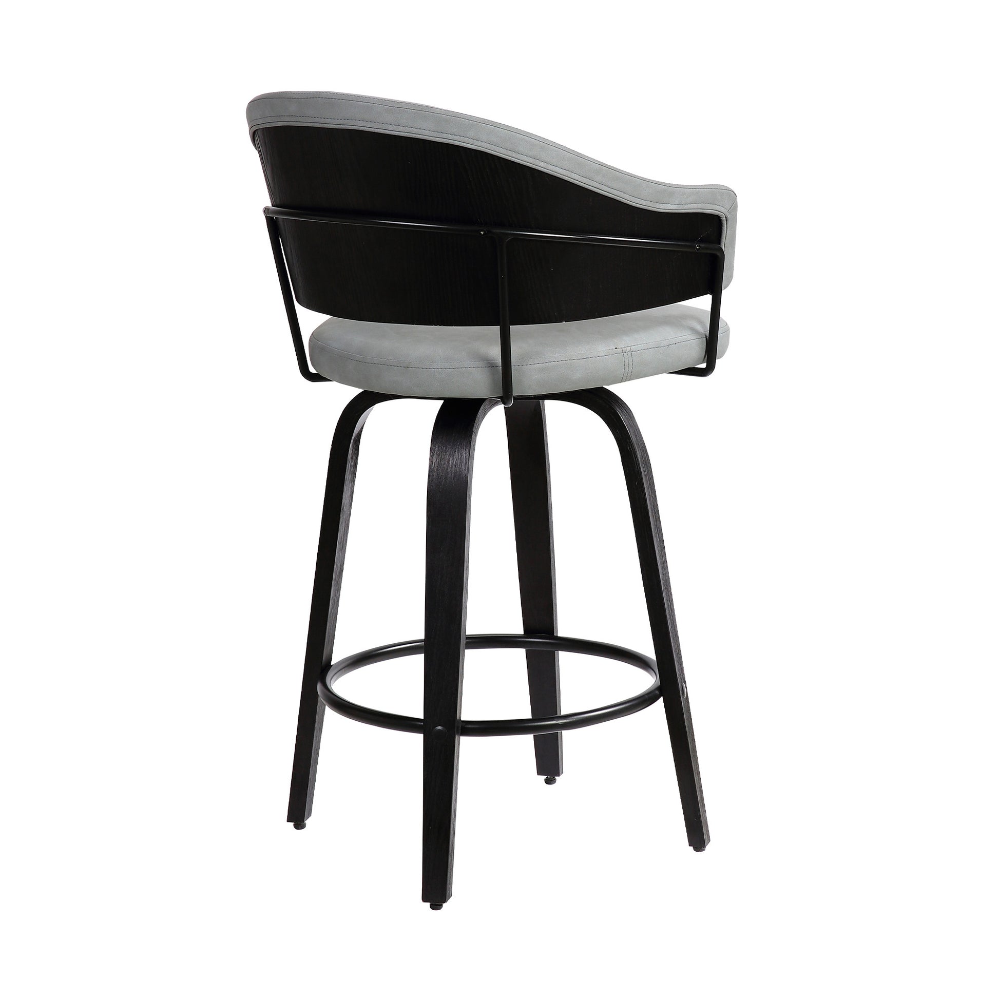 26" Dark Grey Faux Leather Black Wood Swivel Bar Stool By Homeroots | Bar Stools | Modishstore - 5