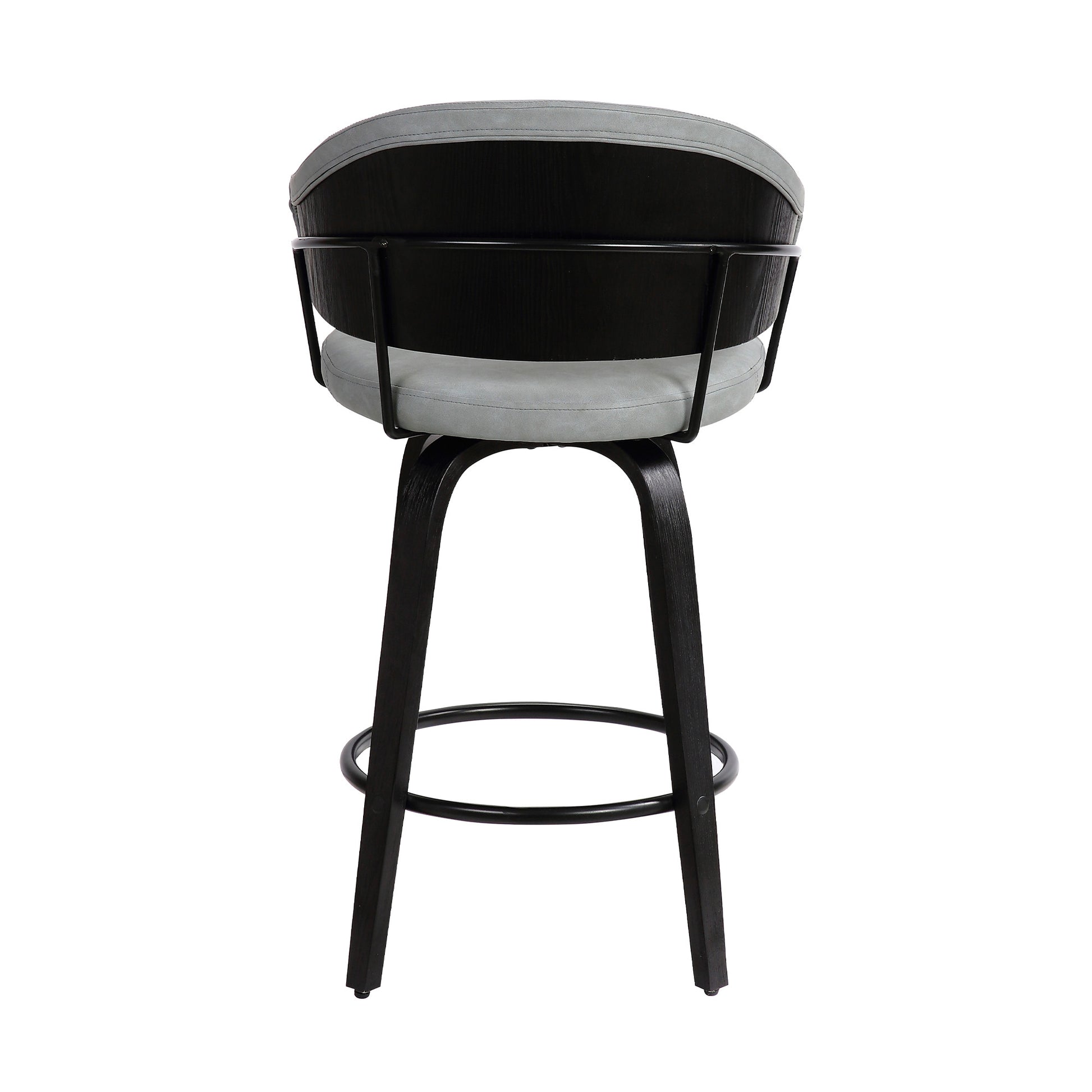 26" Dark Grey Faux Leather Black Wood Swivel Bar Stool By Homeroots | Bar Stools | Modishstore - 6