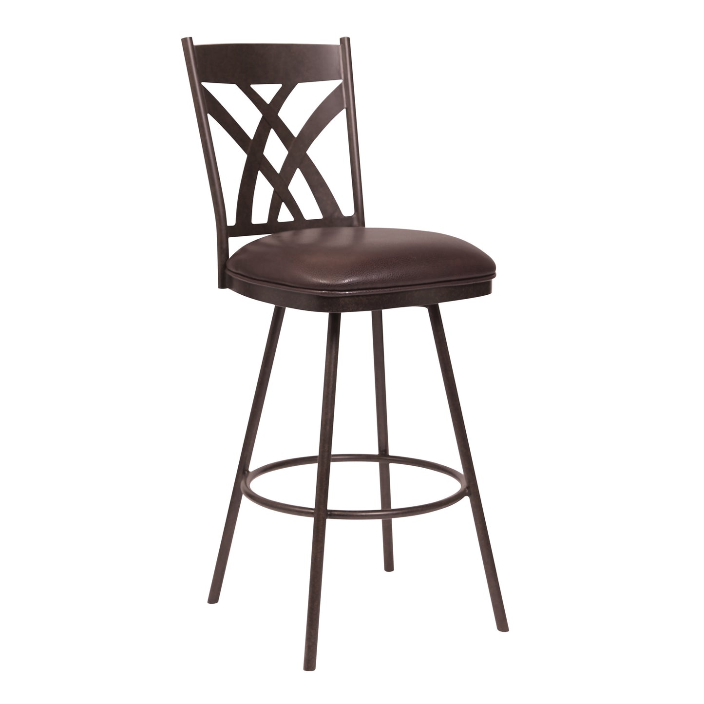 26" Stylish Brown Faux Leather Brown Metal Lattice Back Swivel Bar Stool By Homeroots | Bar Stools | Modishstore - 2