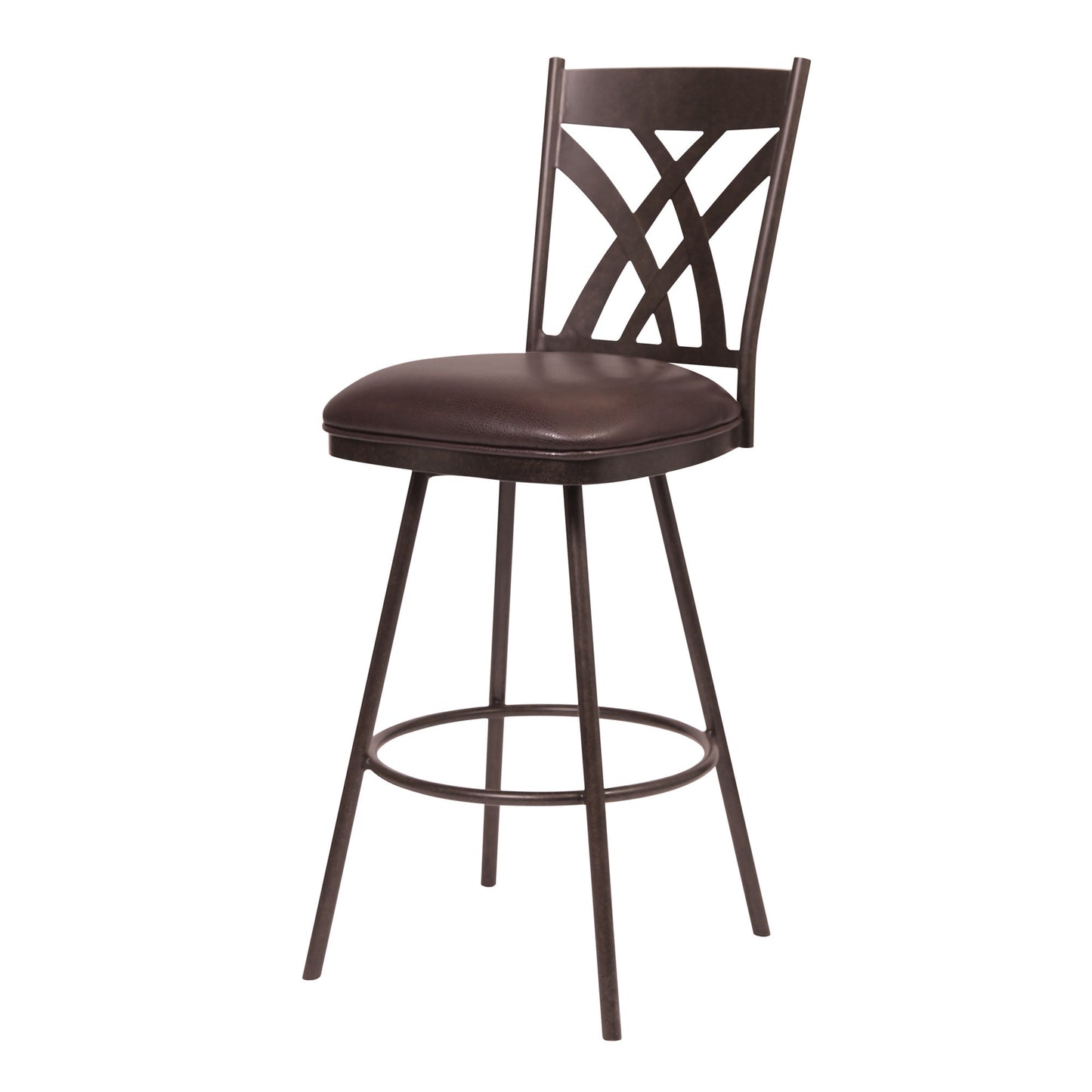 26" Stylish Brown Faux Leather Brown Metal Lattice Back Swivel Bar Stool By Homeroots | Bar Stools | Modishstore - 3