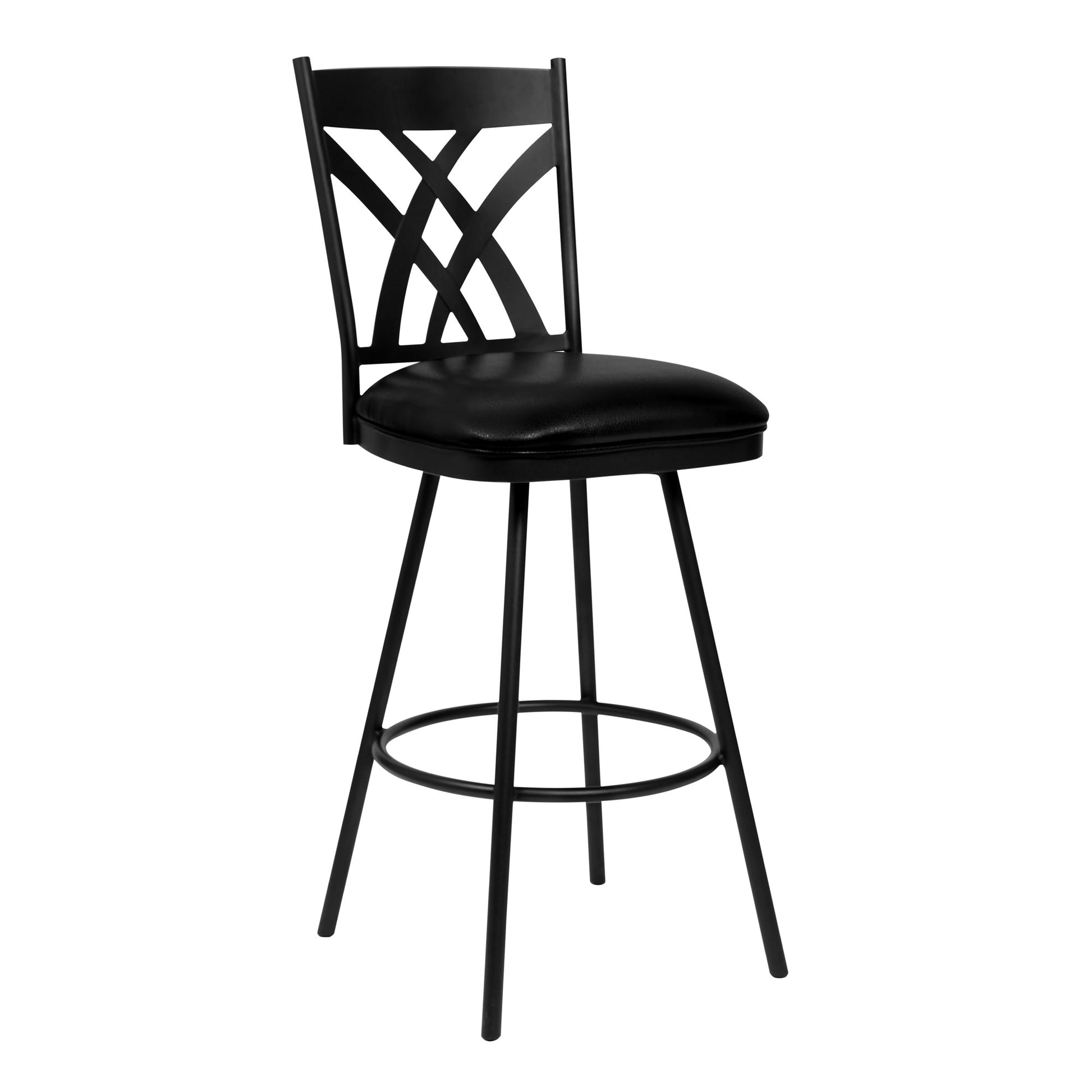 26" Stylish Black Faux Leather Black Metal Lattice Back Swivel Bar Stool By Homeroots | Bar Stools | Modishstore - 2