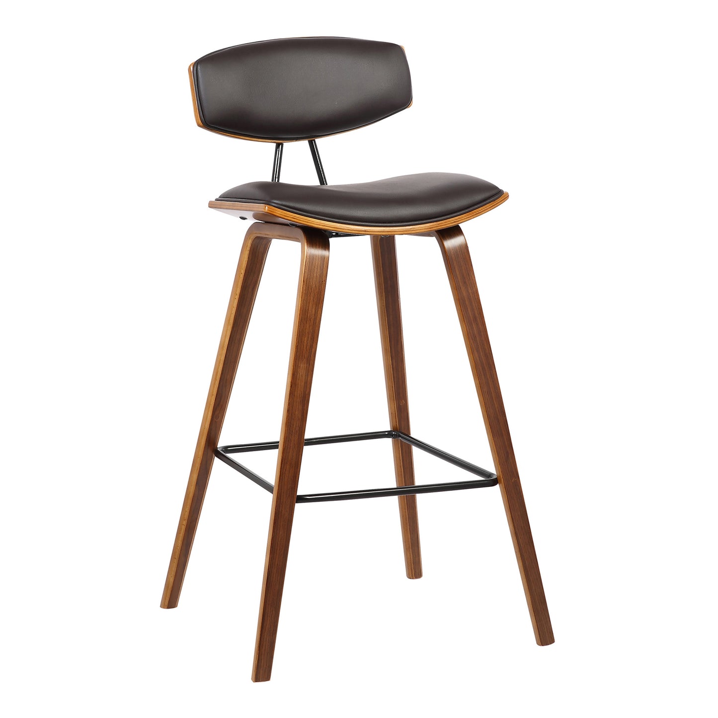 29” Brown Faux Leather Mid Century Modern Bar Stool By Homeroots | Bar Stools | Modishstore - 2