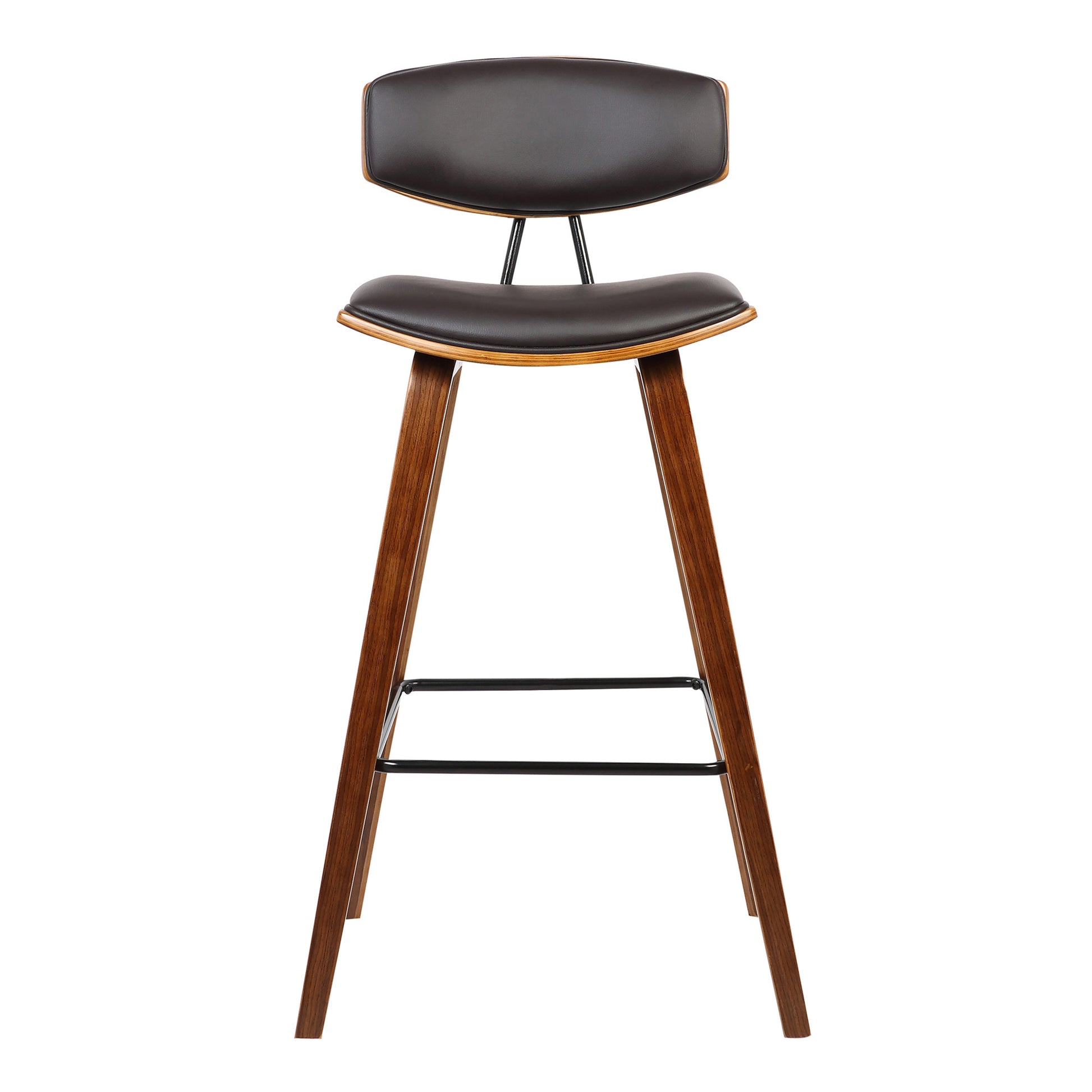 29” Brown Faux Leather Mid Century Modern Bar Stool By Homeroots | Bar Stools | Modishstore - 3