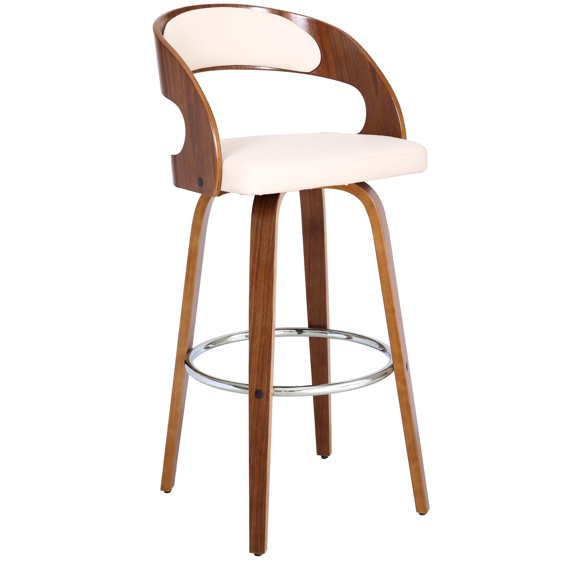 Cream Faux Leather Modern Walnut Wooden Bar Stool By Homeroots | Bar Stools | Modishstore - 2