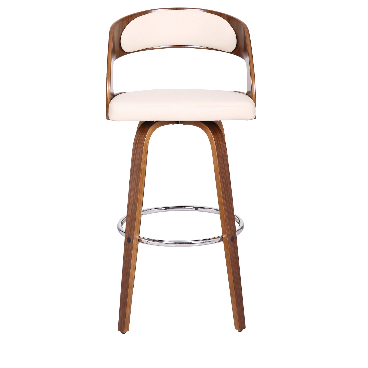 Cream Faux Leather Modern Walnut Wooden Bar Stool By Homeroots | Bar Stools | Modishstore - 3