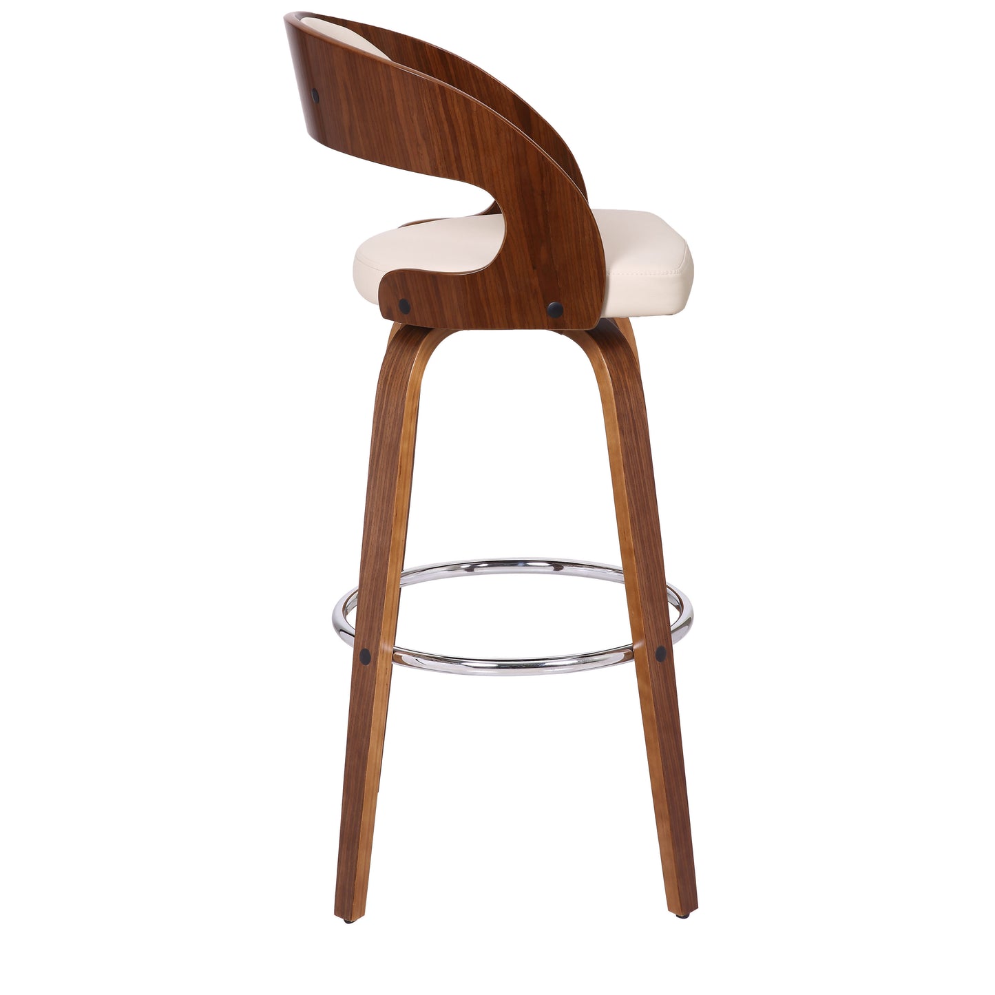 Cream Faux Leather Modern Walnut Wooden Bar Stool By Homeroots | Bar Stools | Modishstore - 4