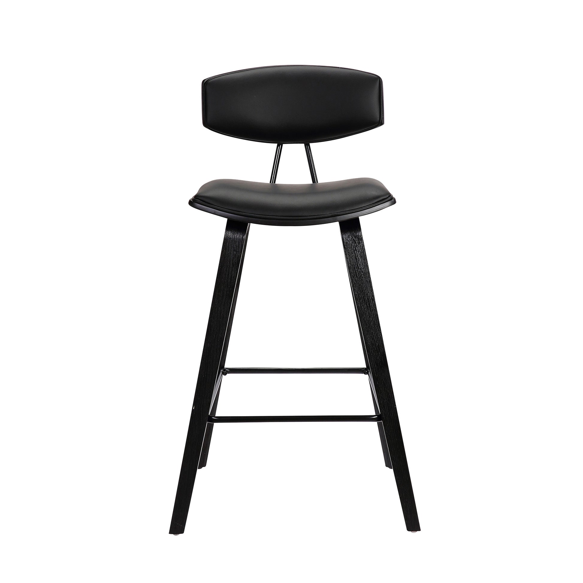 26” Black Faux Leather Mid Century Modern Bar Stool By Homeroots | Bar Stools | Modishstore - 3