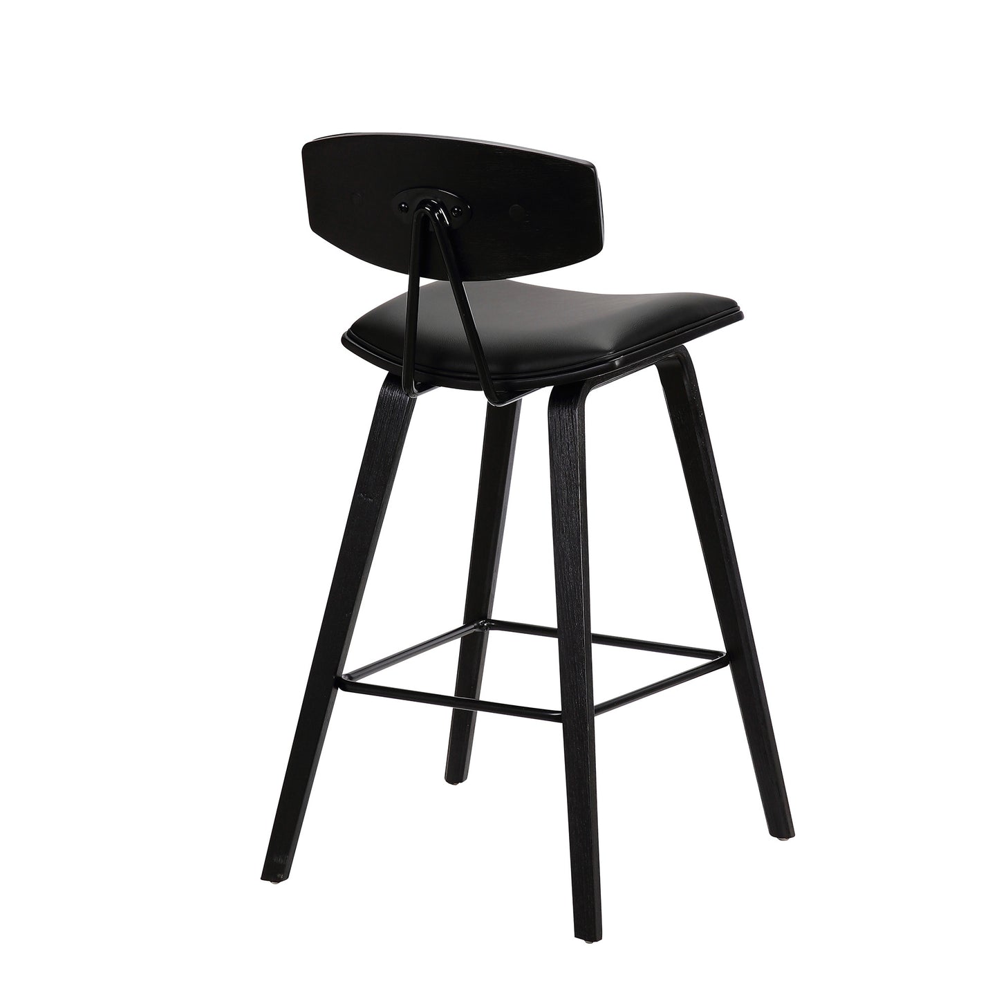 26” Black Faux Leather Mid Century Modern Bar Stool By Homeroots | Bar Stools | Modishstore - 5