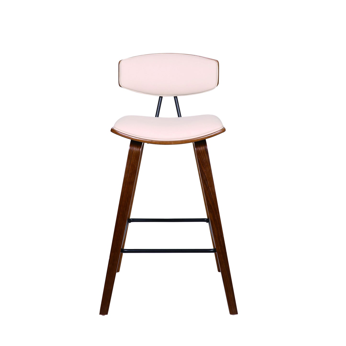 26" Cream Faux Leather Mid Century Modern Bar Stool By Homeroots | Bar Stools | Modishstore - 3