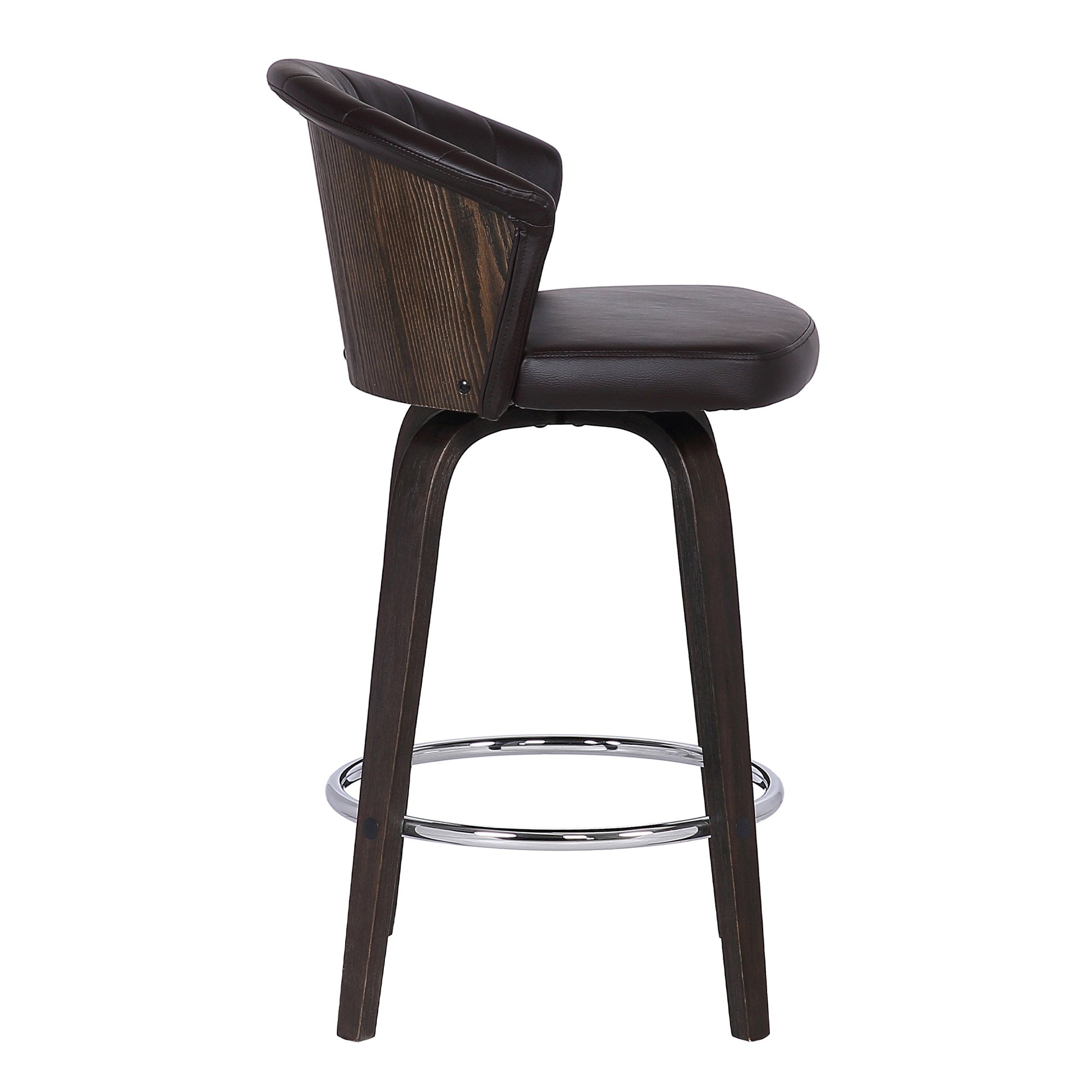 26" Dark Brown Faux Leather and Rustic Wood Back Swivel Bar Stool By Homeroots | Bar Stools | Modishstore - 4