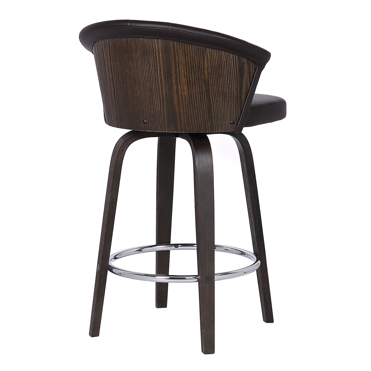 26" Dark Brown Faux Leather and Rustic Wood Back Swivel Bar Stool By Homeroots | Bar Stools | Modishstore - 5