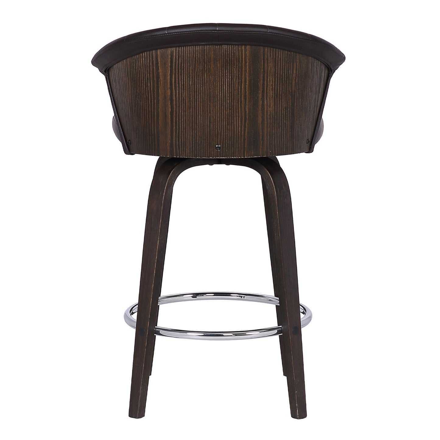 26" Dark Brown Faux Leather and Rustic Wood Back Swivel Bar Stool By Homeroots | Bar Stools | Modishstore - 6